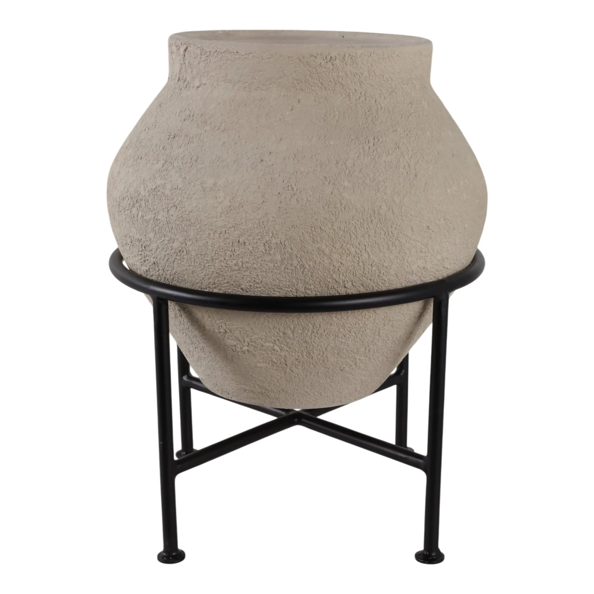 17x13" Terracotta Pot In Metal Stand, Ivory/ Black - Image 3