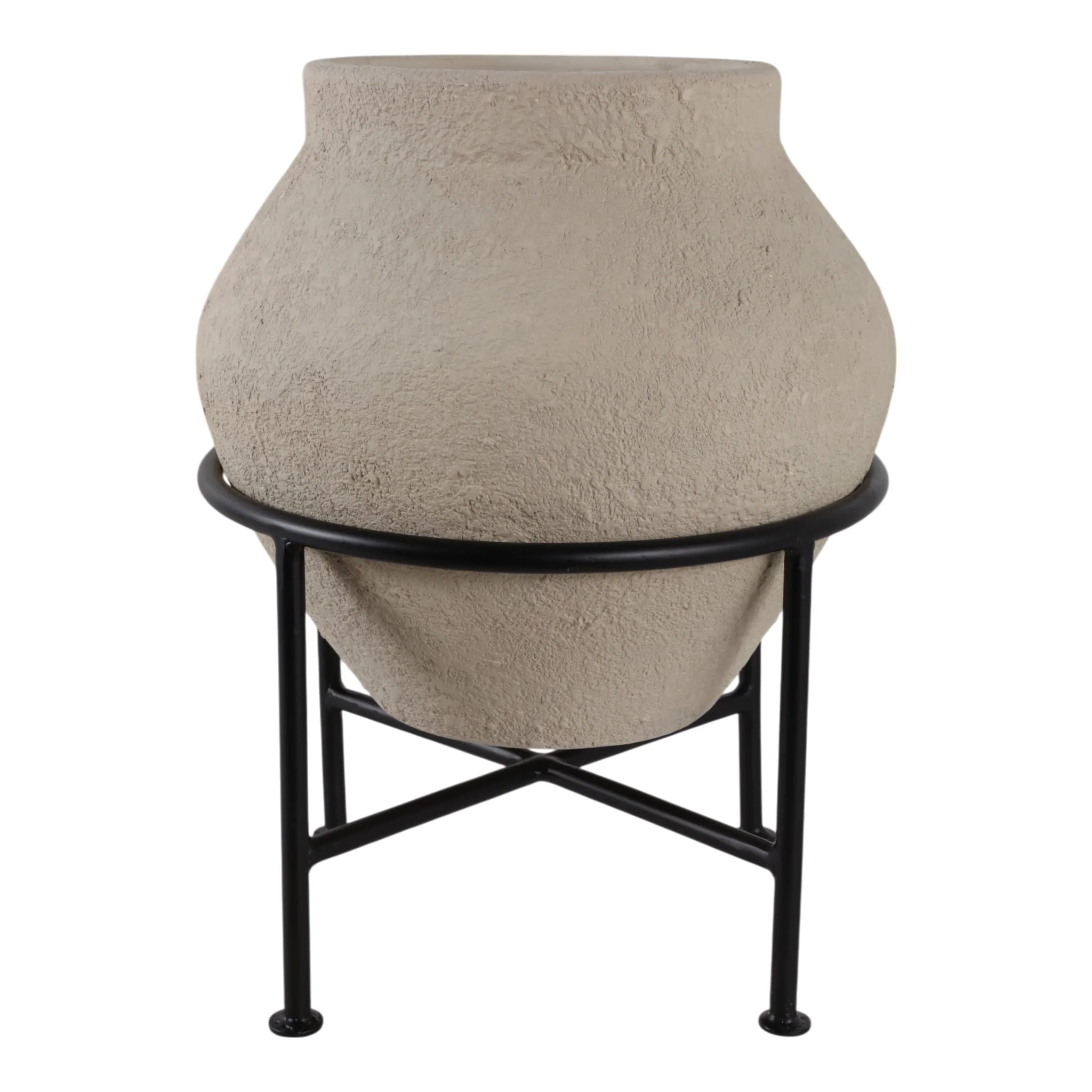 17x13" Terracotta Pot In Metal Stand, Ivory/ Black - Image 4