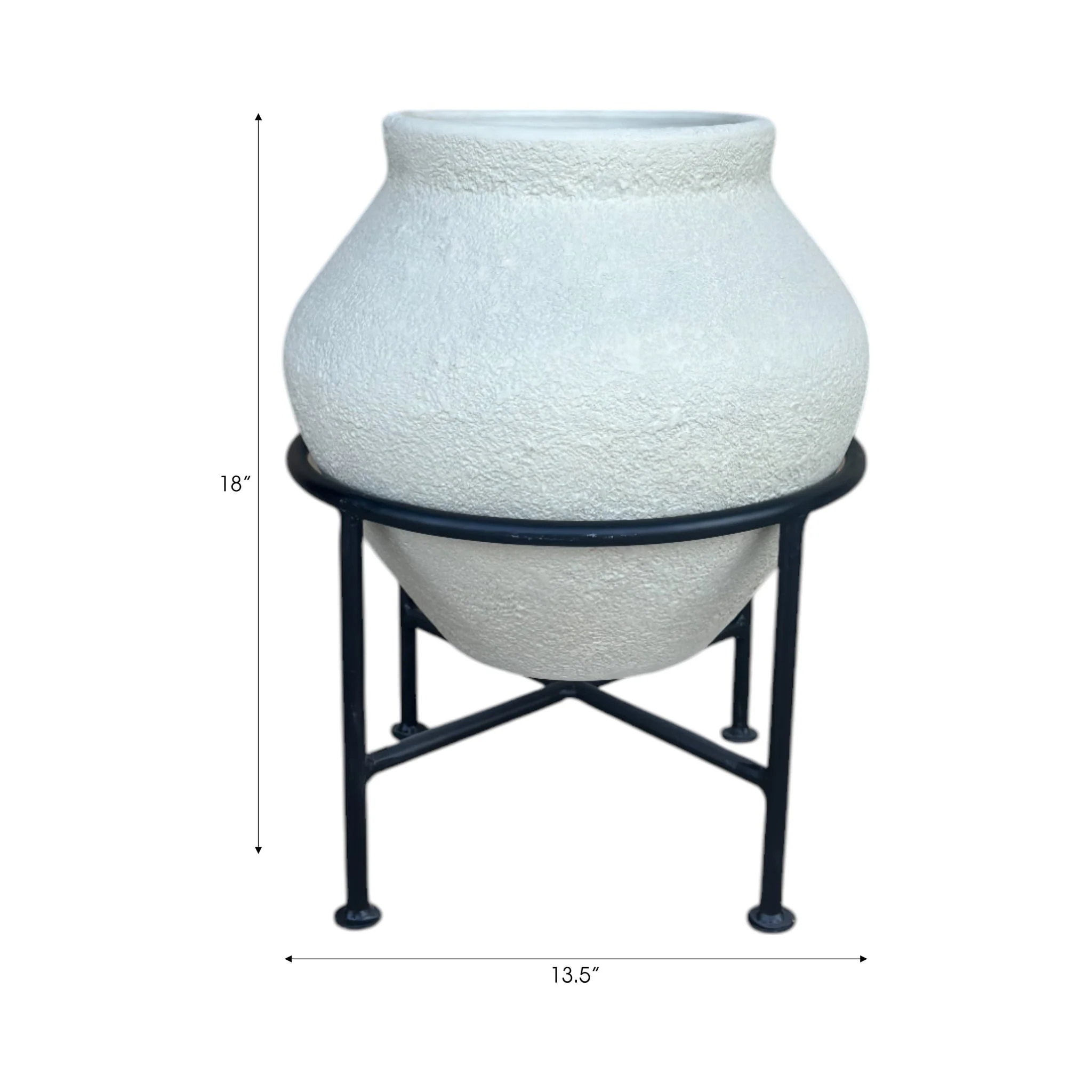 17x13" Terracotta Pot In Metal Stand, Ivory/ Black - Image 9