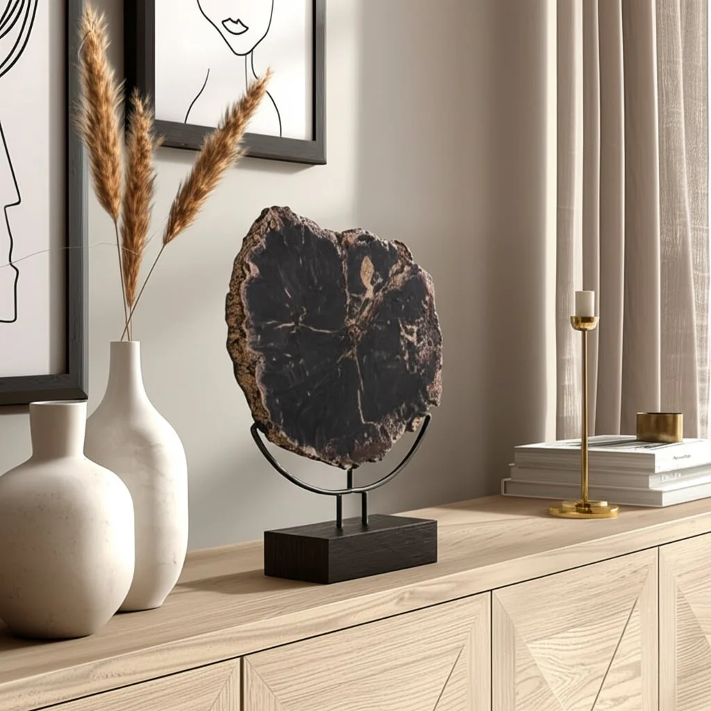 17x14" Petrified Wood Disc On Stand, Black/brown - Image 10