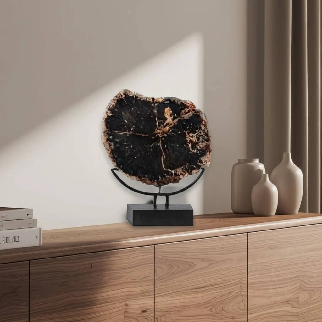 17x14" Petrified Wood Disc On Stand, Black/brown - Image 11
