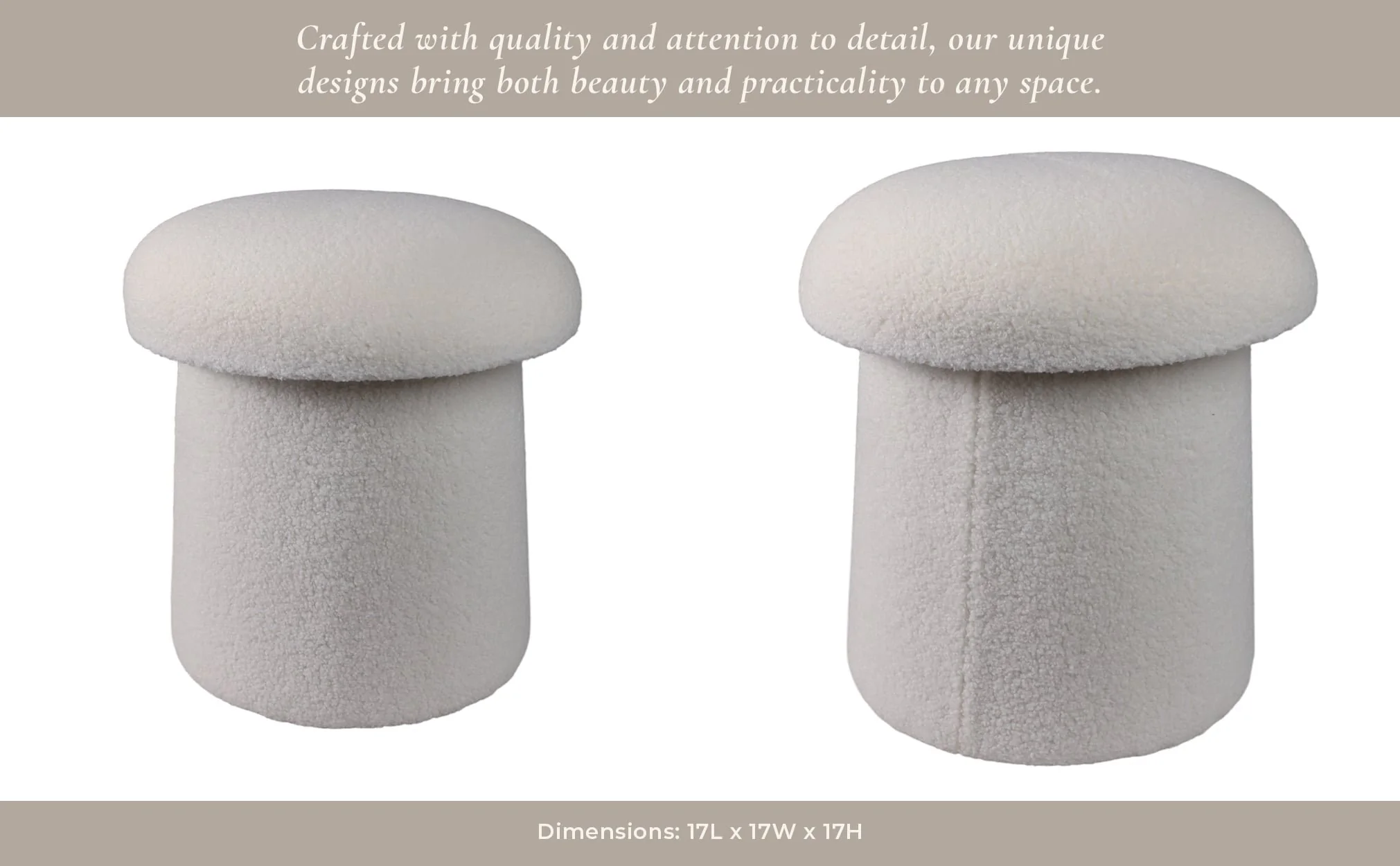 17x17" Mushroom Boucle Ottoman, Ivory - Image 13