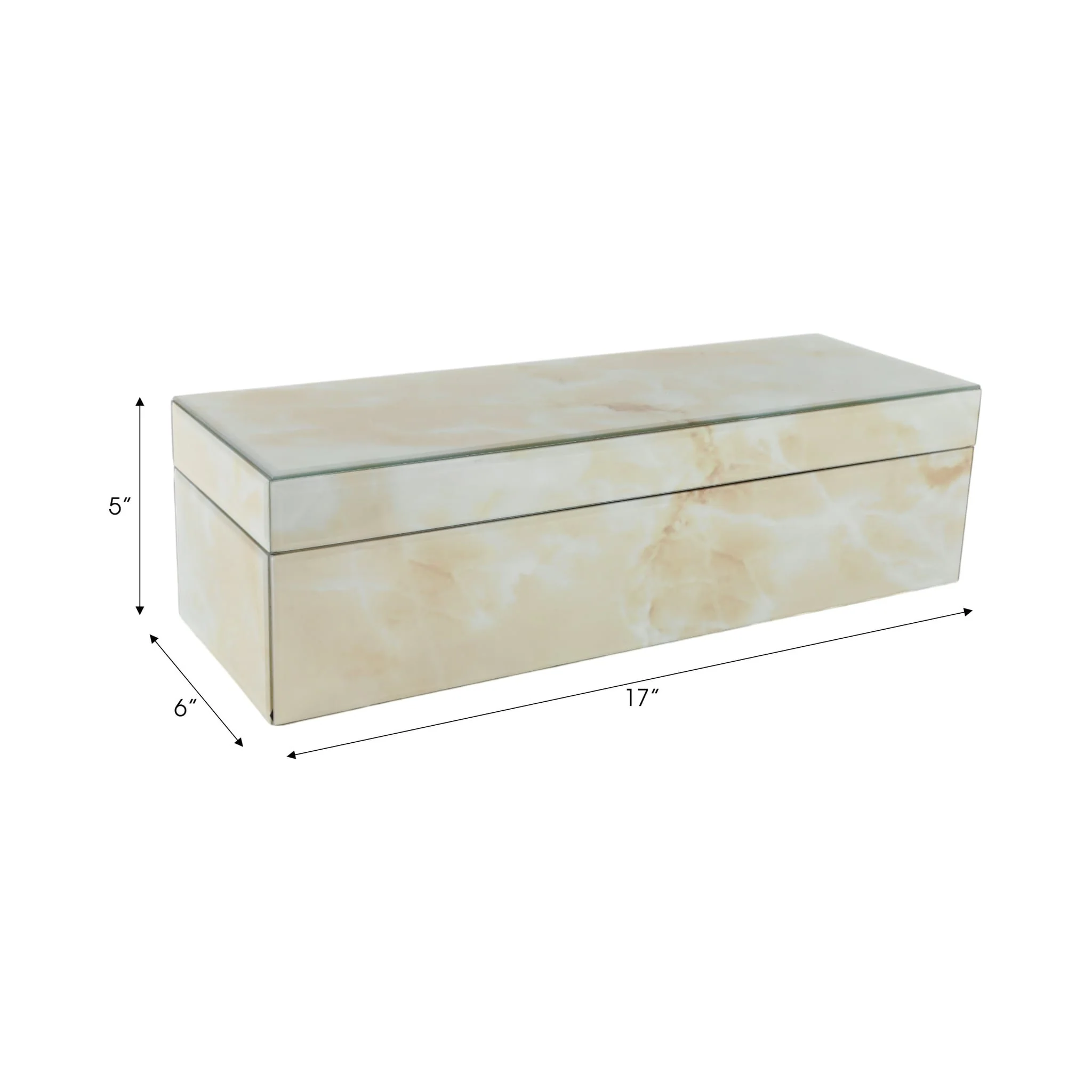 17x6" Marbled Glass Box, Ivory - Image 2