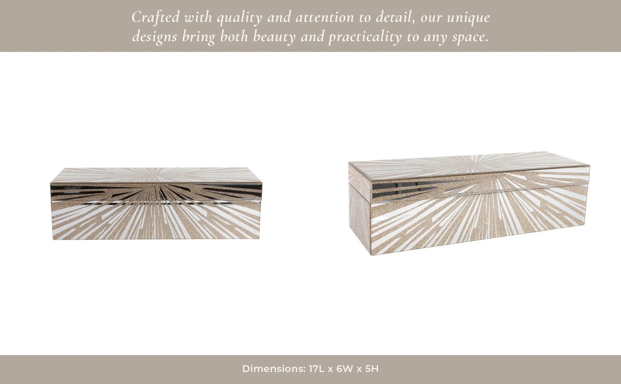 17x6" Starburst Glass Box, Gold - Image 3