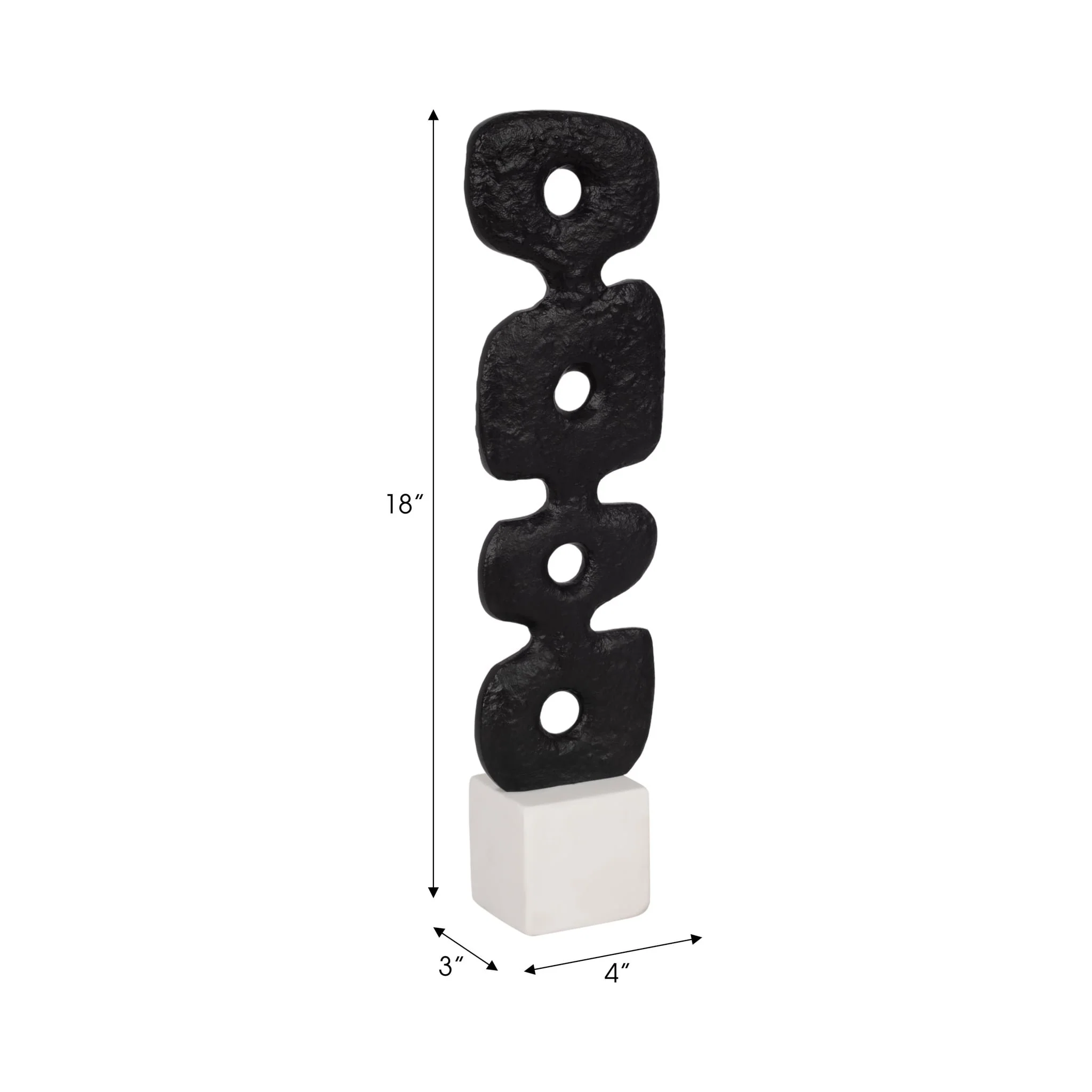18" Abstract Totem Sculpture  Marble Base, Black/w - Image 8