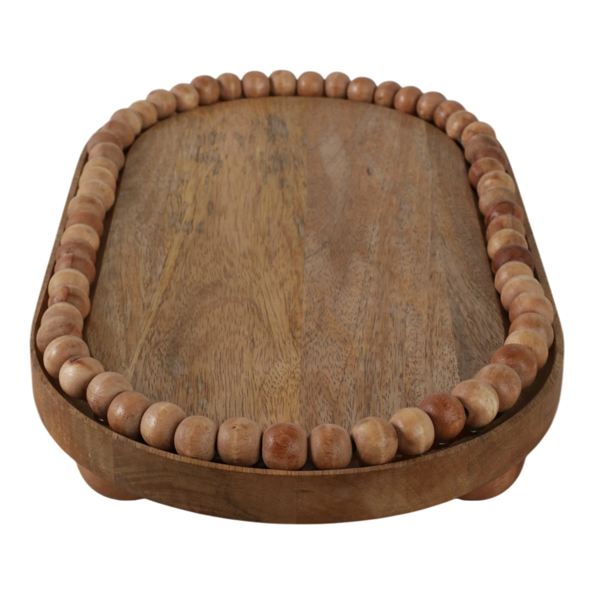 18" Beaded Oval Tray With Ball Feet, Nat - Image 3