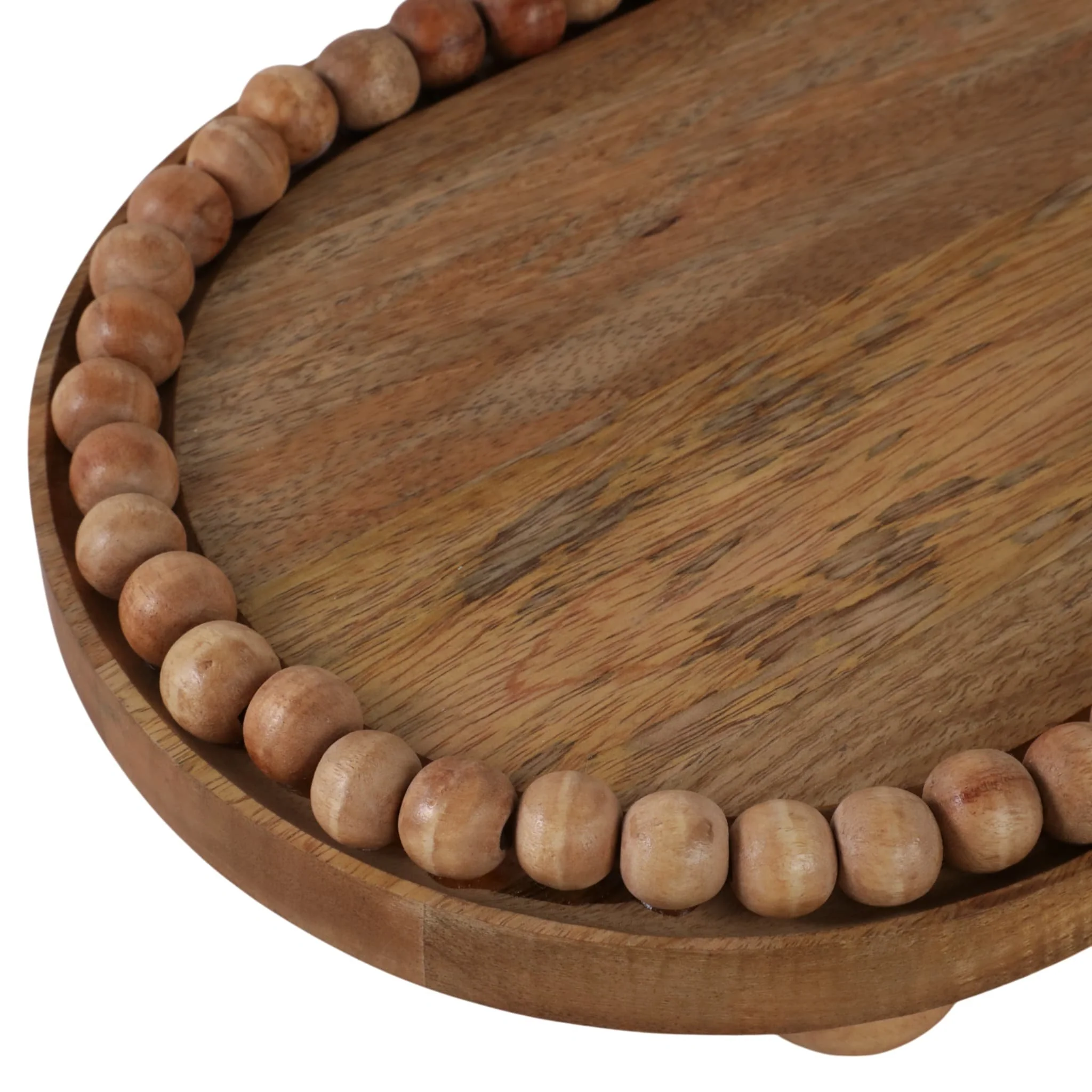 18" Beaded Oval Tray With Ball Feet, Nat - Image 6