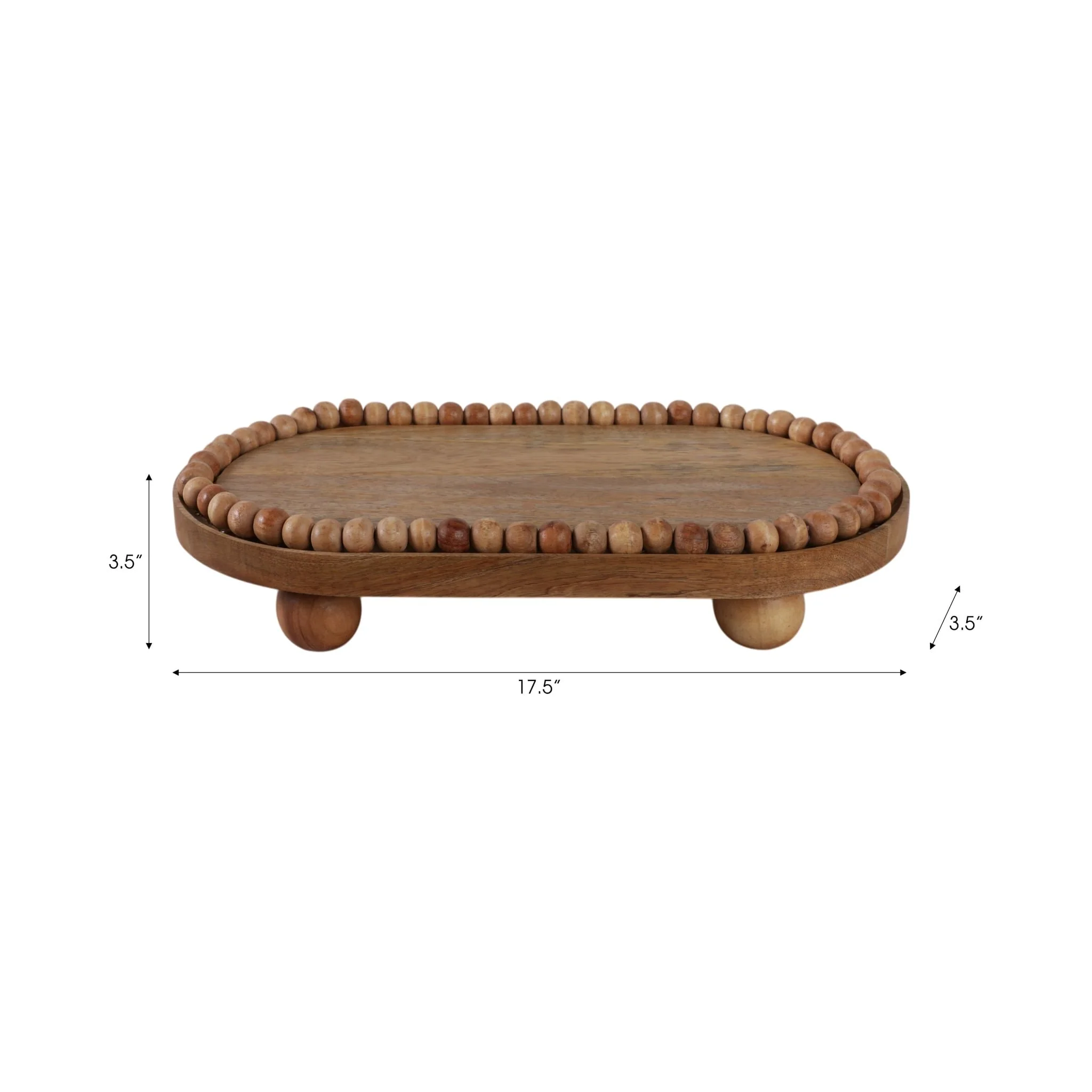 18" Beaded Oval Tray With Ball Feet, Nat - Image 9