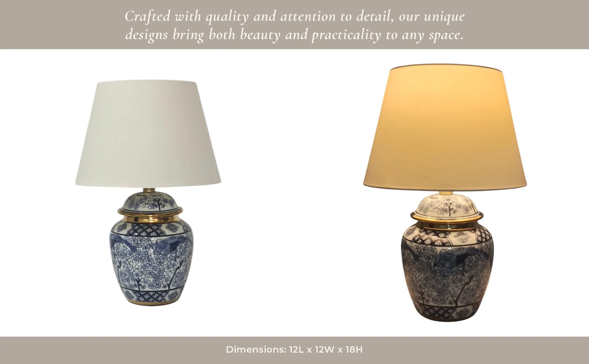 18" Chinoiserie Table Lamp Gold Trim, White/blue - Image 11