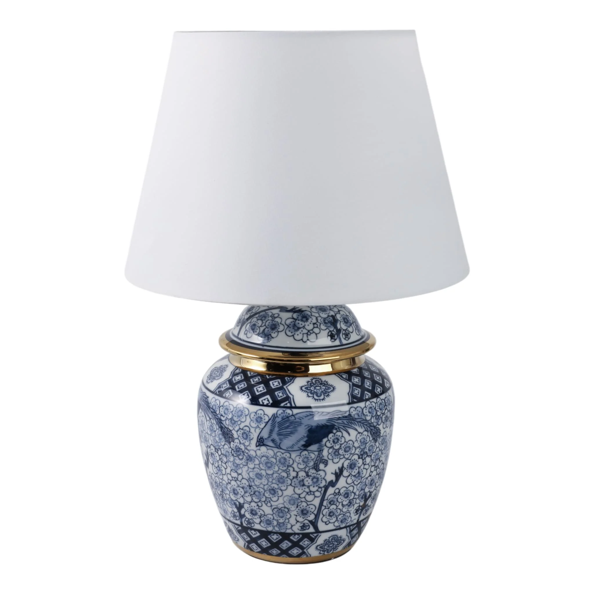 18" Chinoiserie Table Lamp Gold Trim, White/blue - Image 3