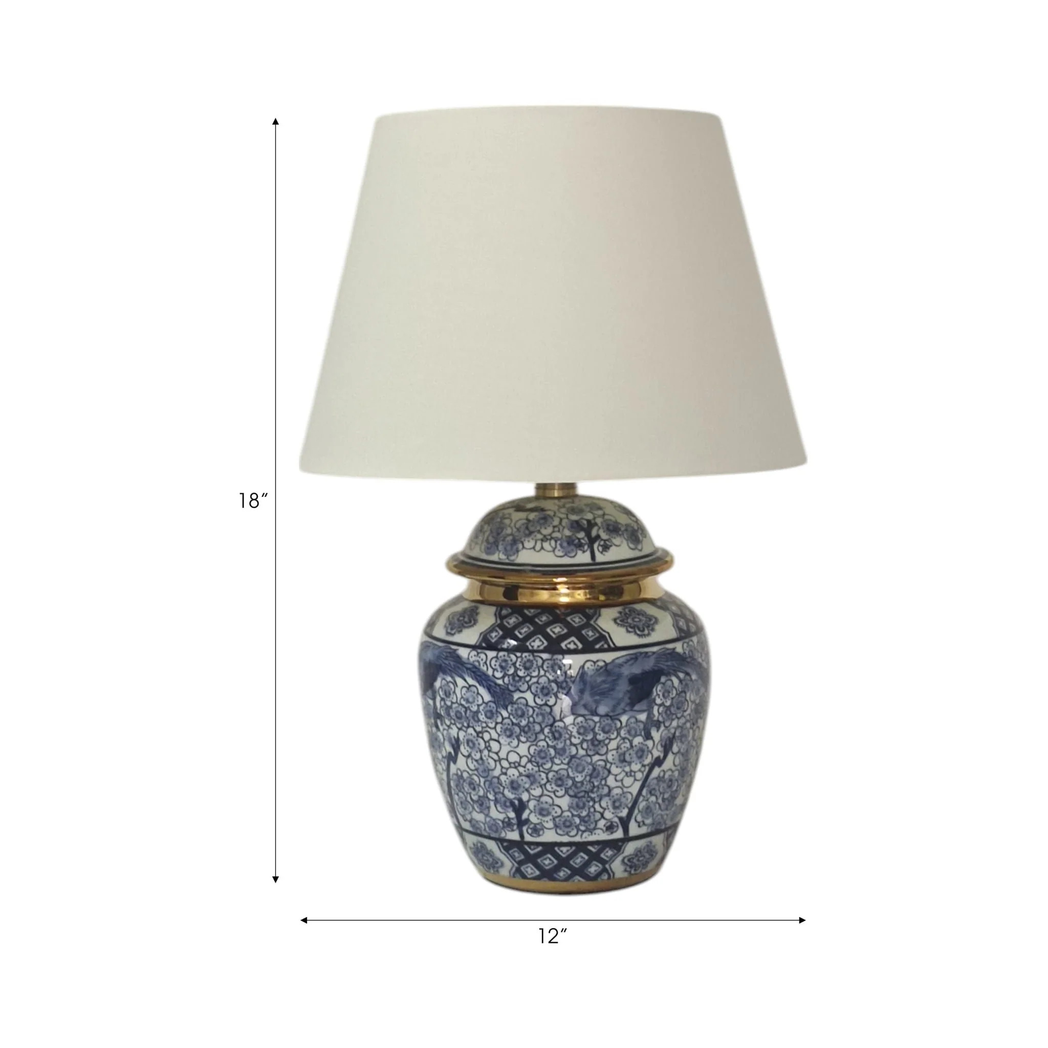 18" Chinoiserie Table Lamp Gold Trim, White/blue - Image 7