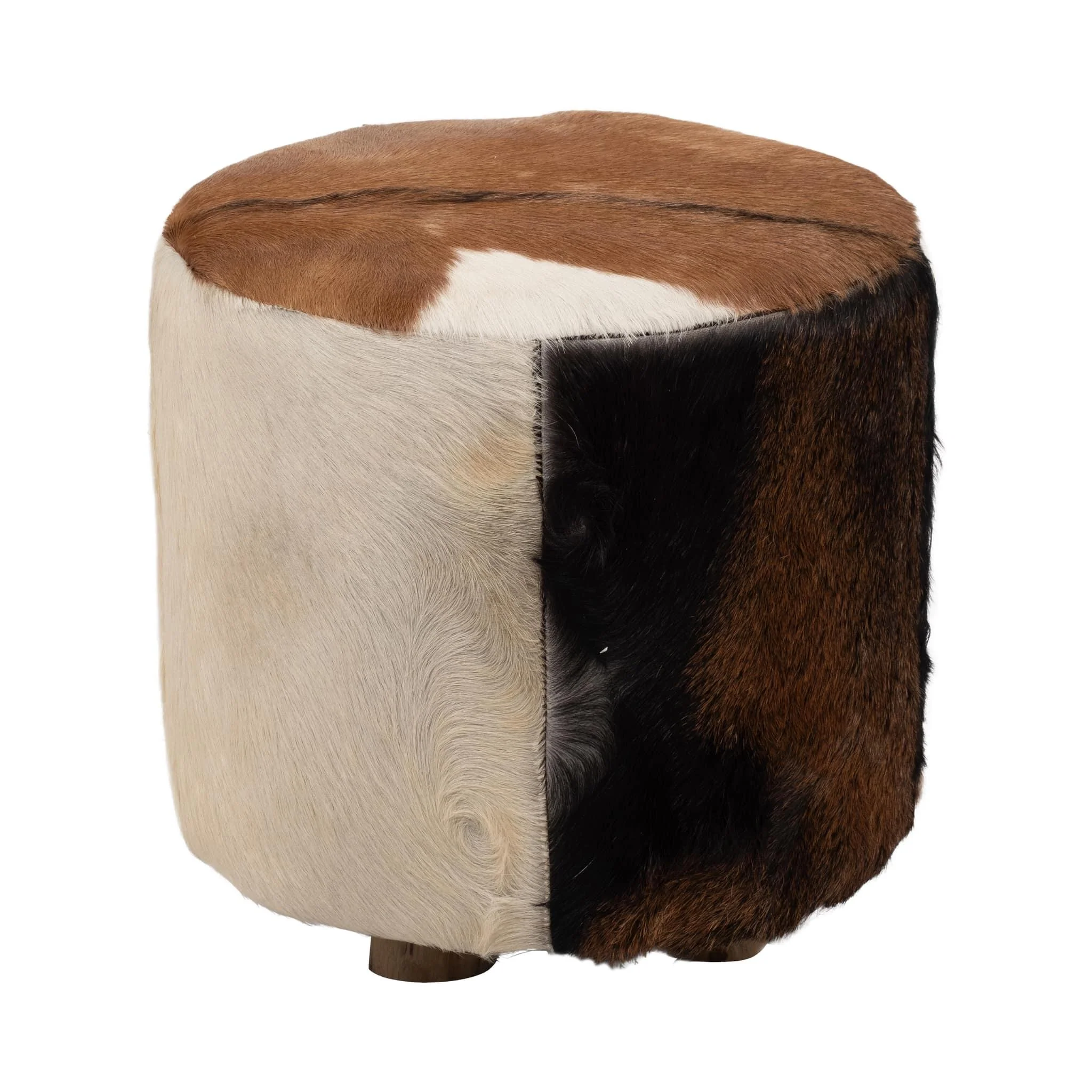 18" Cowhide Ottoman, Multi - Image 2