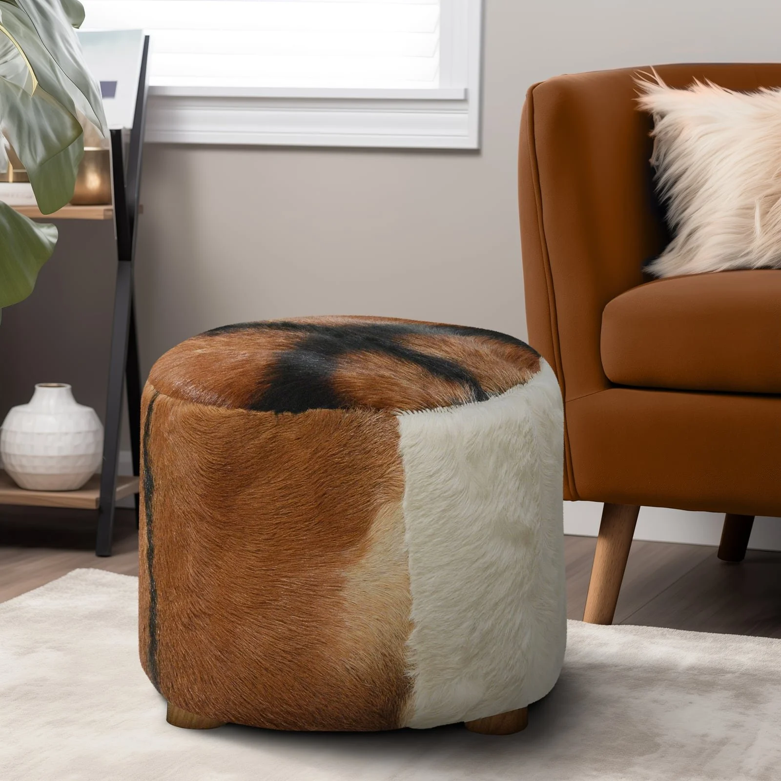18" Cowhide Ottoman, Multi - Image 9