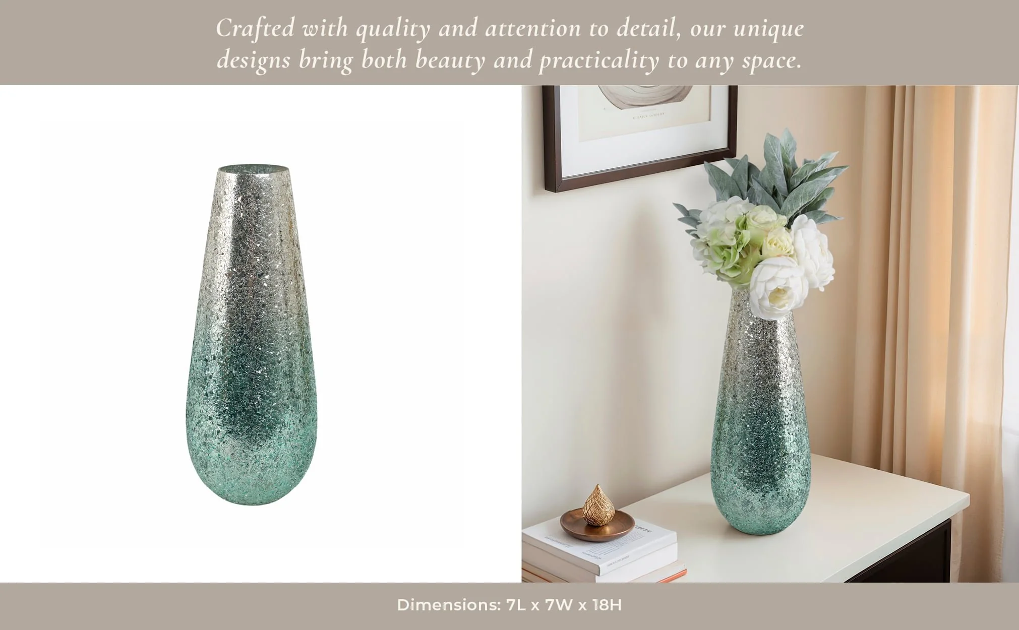 18" Crackled Vase, Green Ombre - Image 11