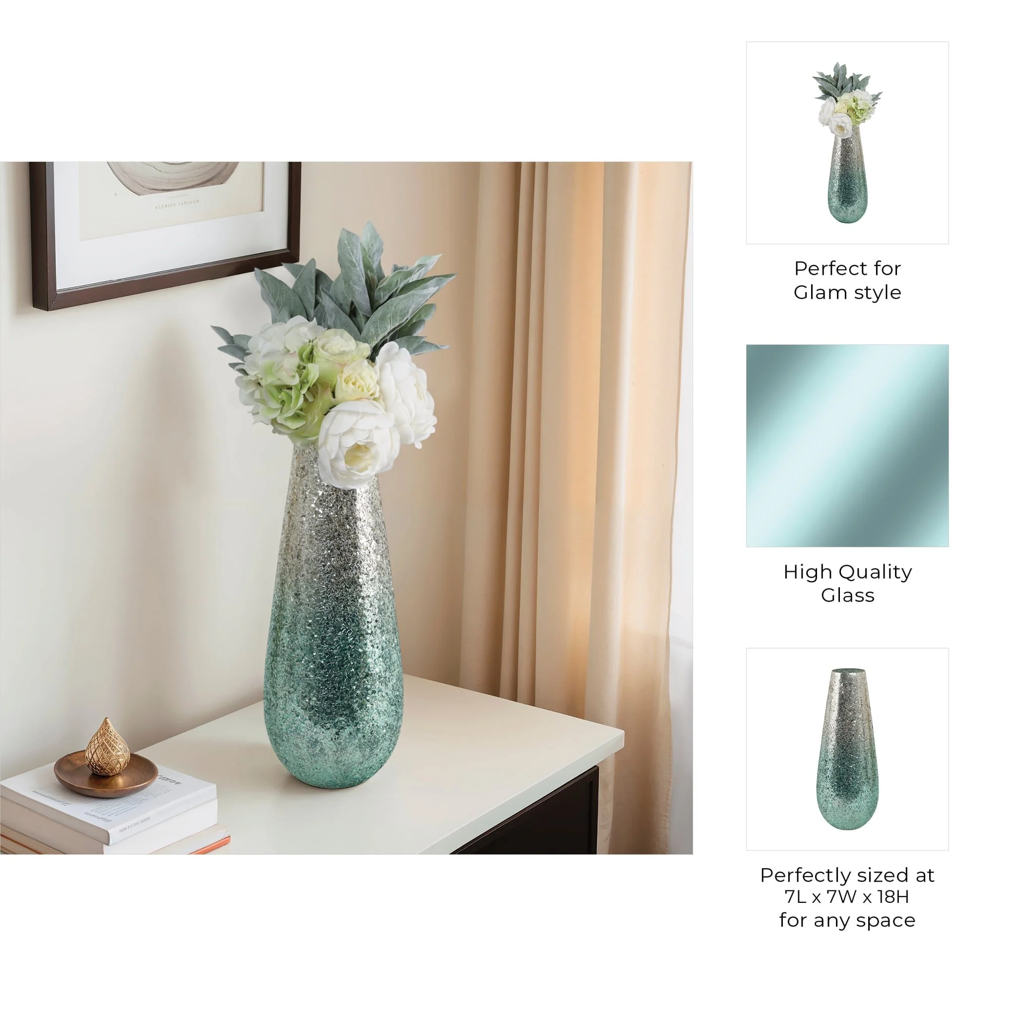18" Crackled Vase, Green Ombre - Image 9