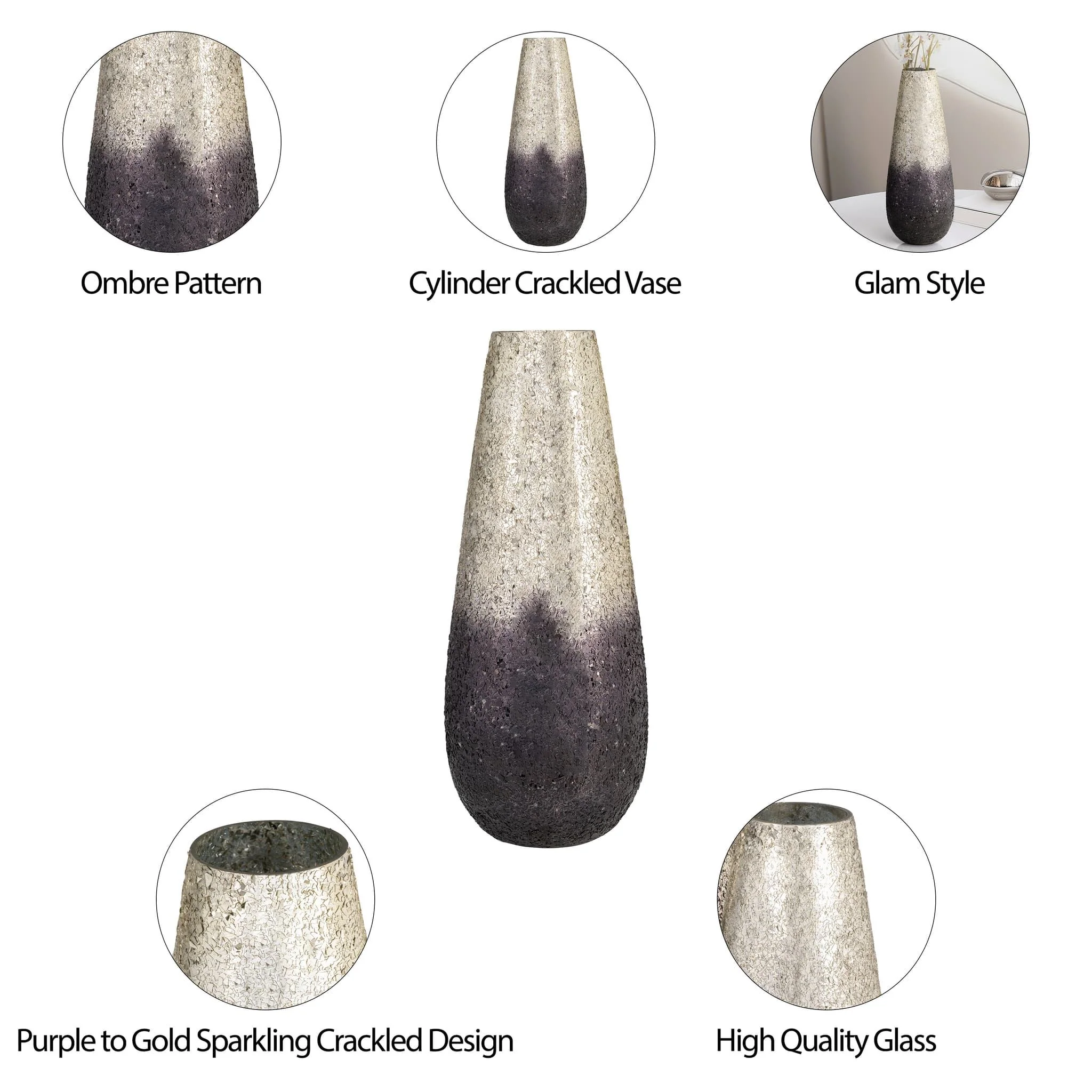 18" Crackled Vase, Plum Ombre - Image 10