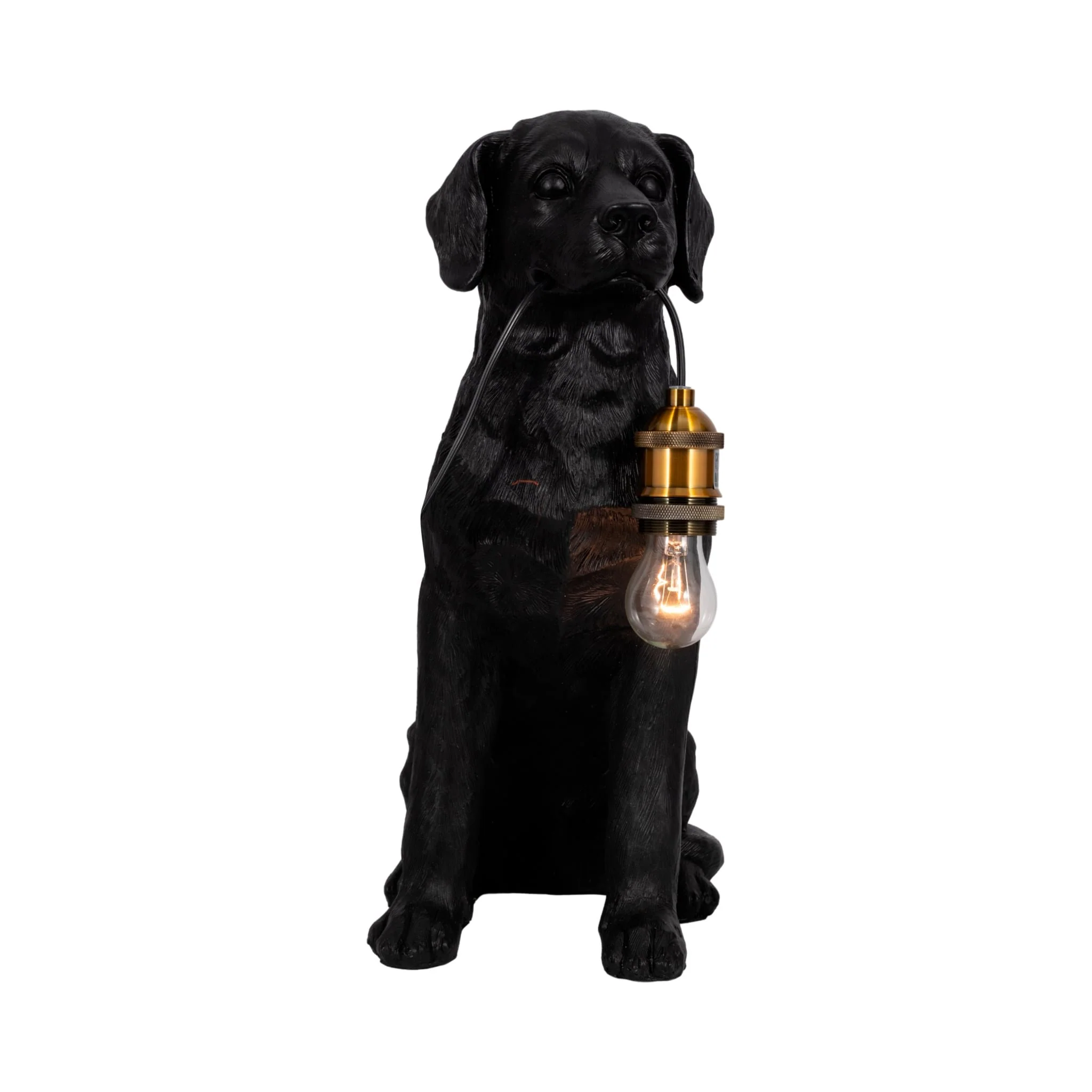18" Dog Holding Lightbulb Table Lamp, Black/gold - Image 2