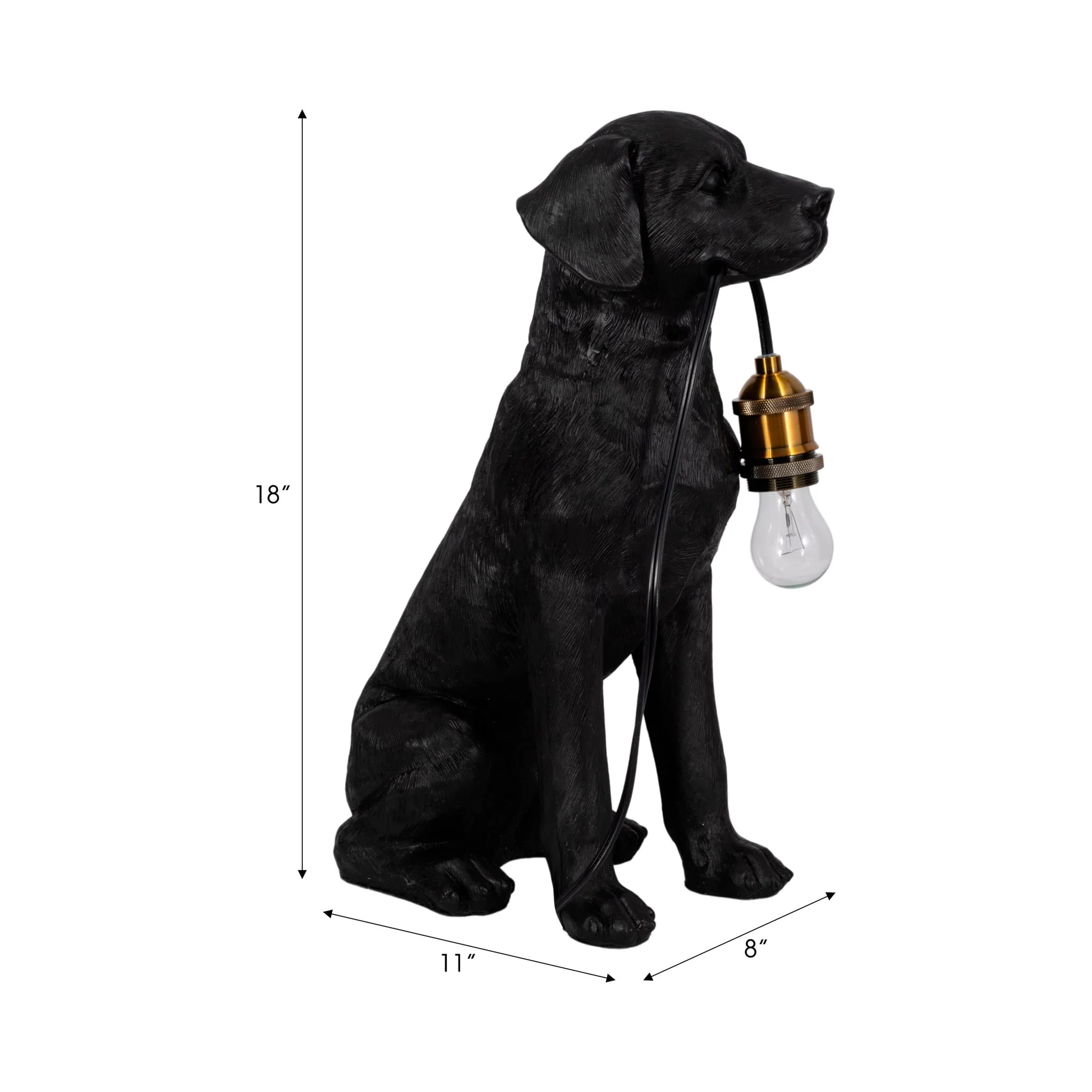 18" Dog Holding Lightbulb Table Lamp, Black/gold - Image 8