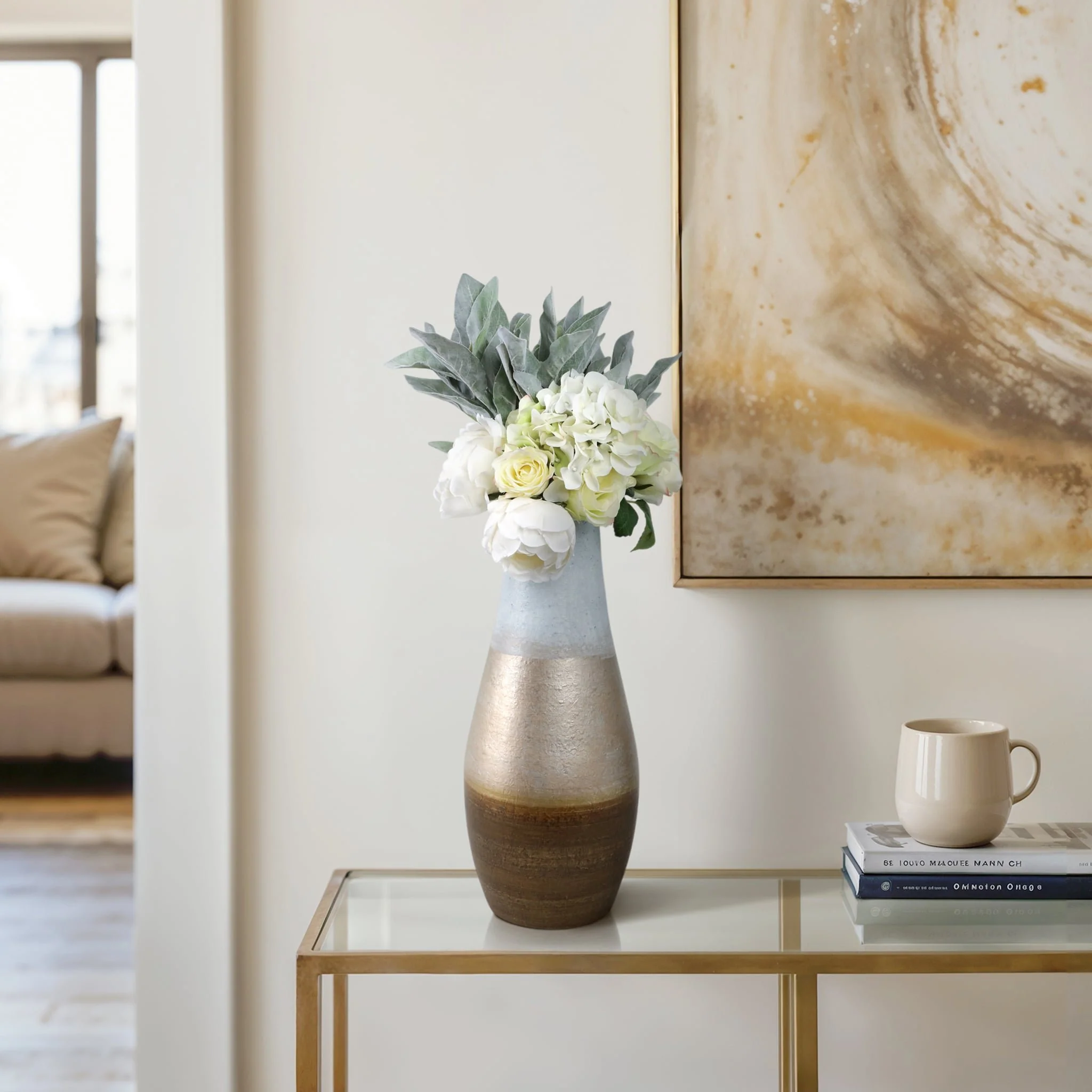 18" Gold Ombre Metal Hourglass Vase, White/gold - Image 10