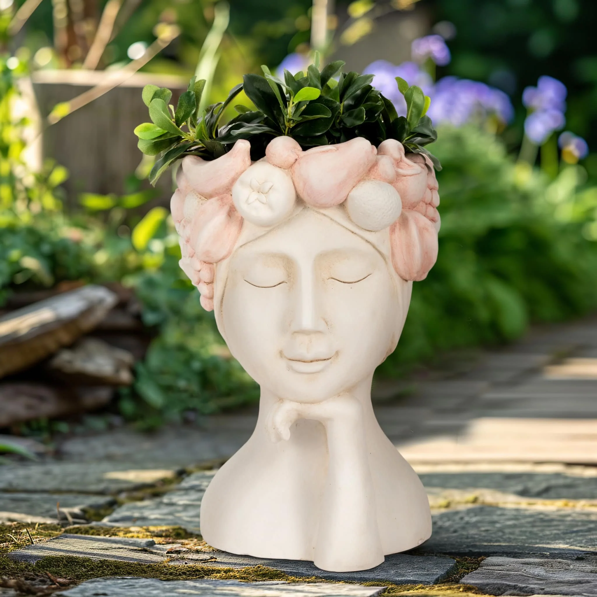 18" Lady With Flower Crown Planter, White/pink - Image 10