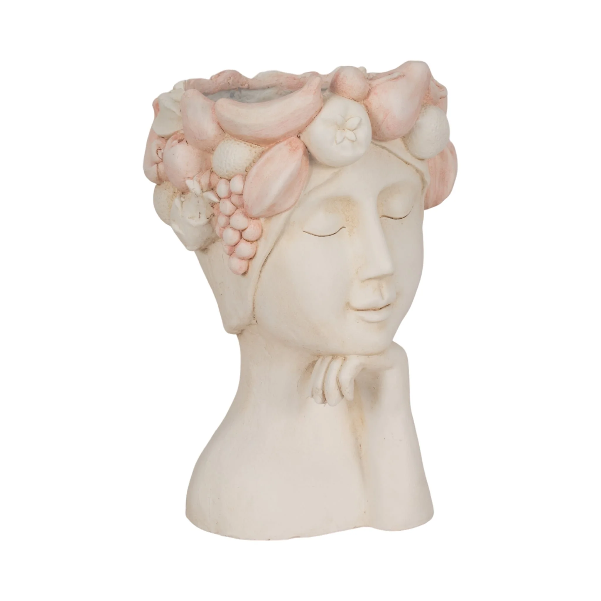 18" Lady With Flower Crown Planter, White/pink - Image 2