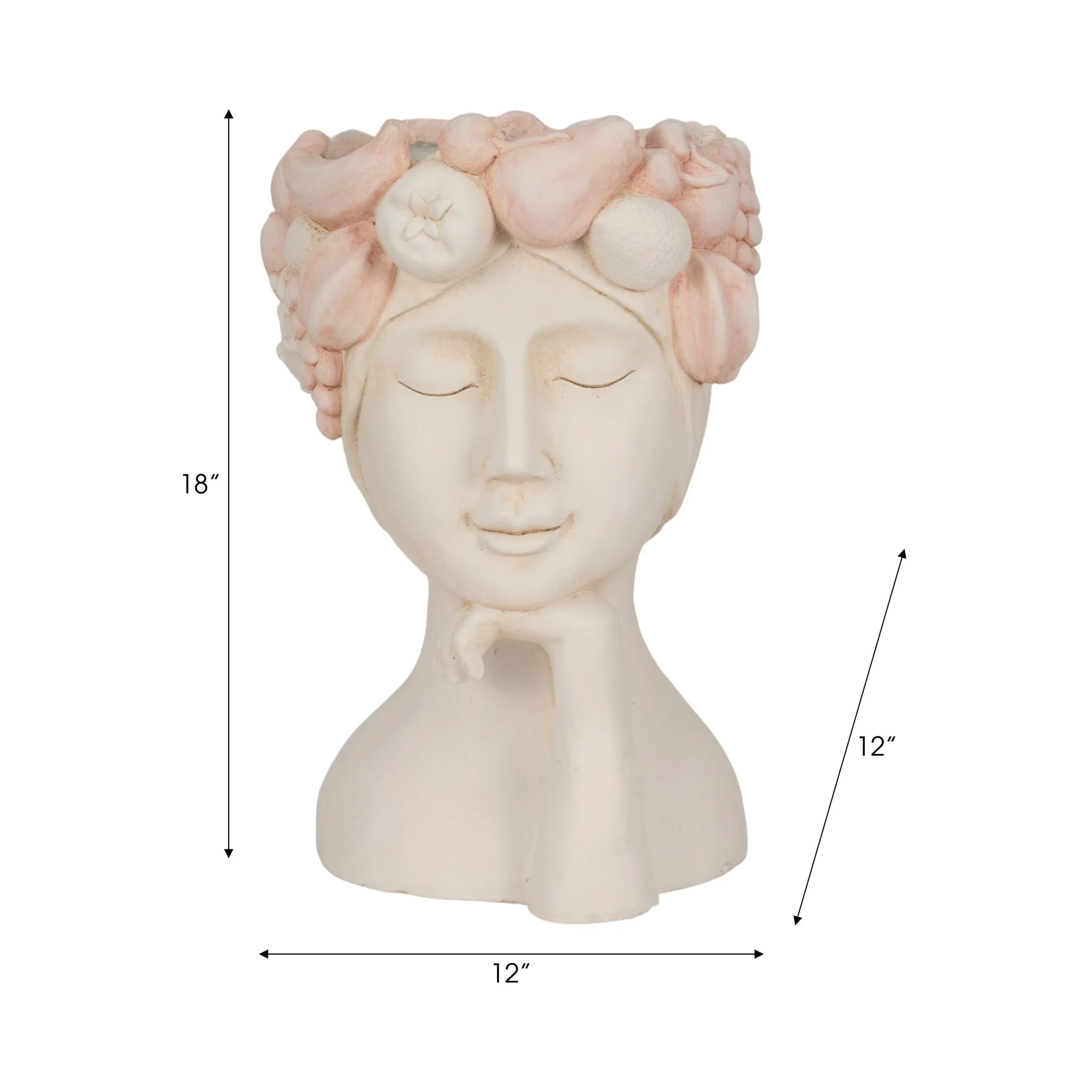 18" Lady With Flower Crown Planter, White/pink - Image 8