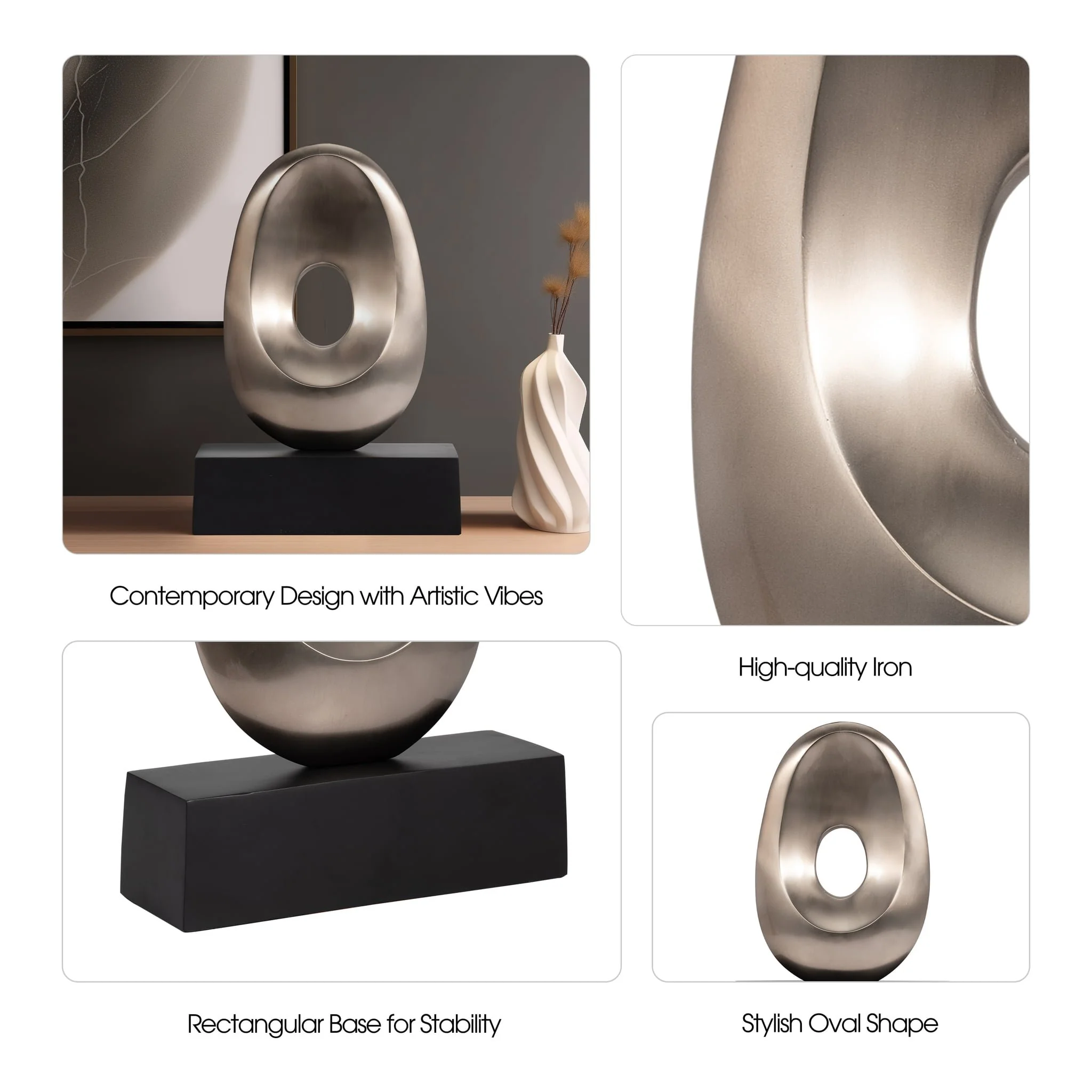 18", Metal Oval Sculpture,slvr/blk - Image 9