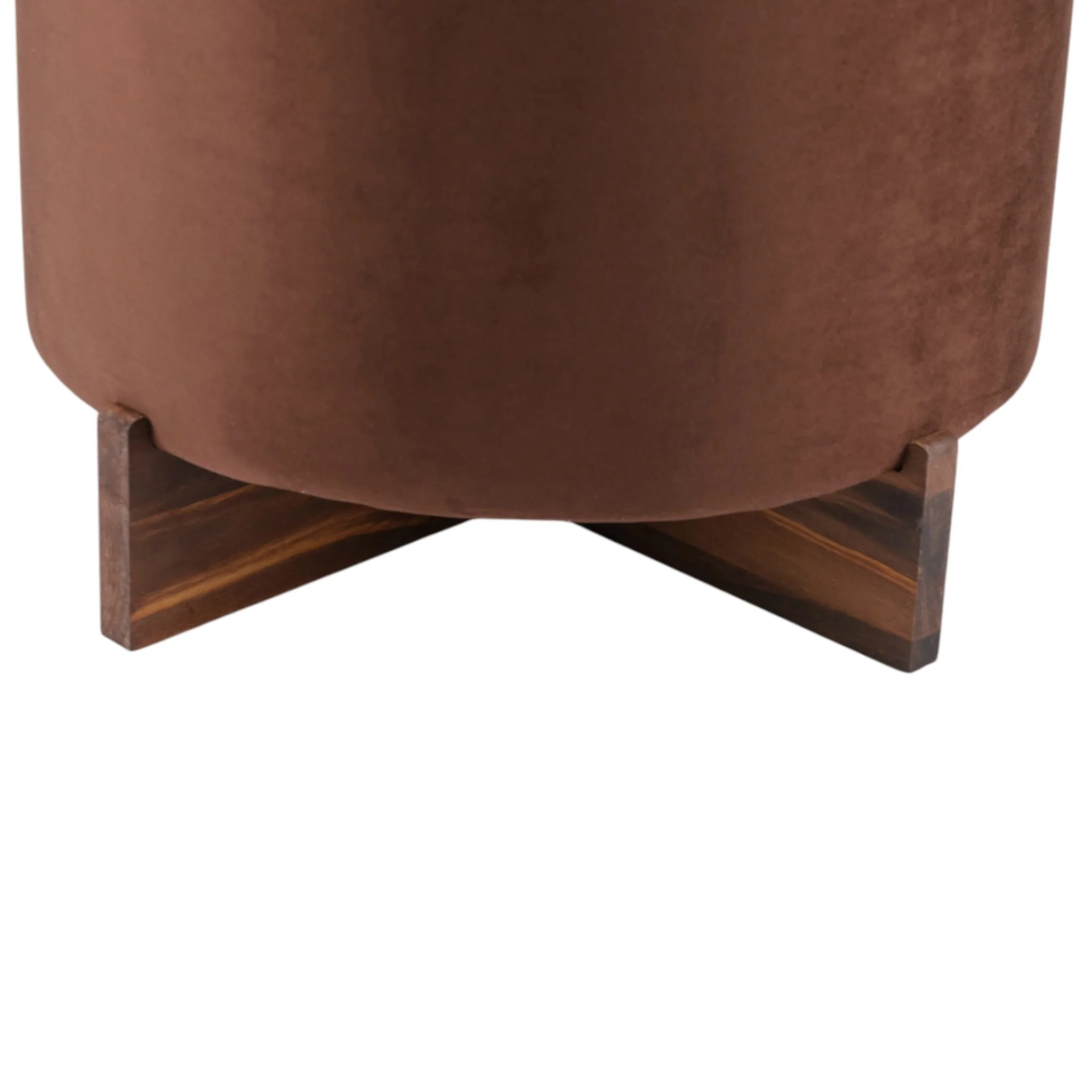 18" Modern Velvet Ottoman With Wood Base, Brown - Image 4