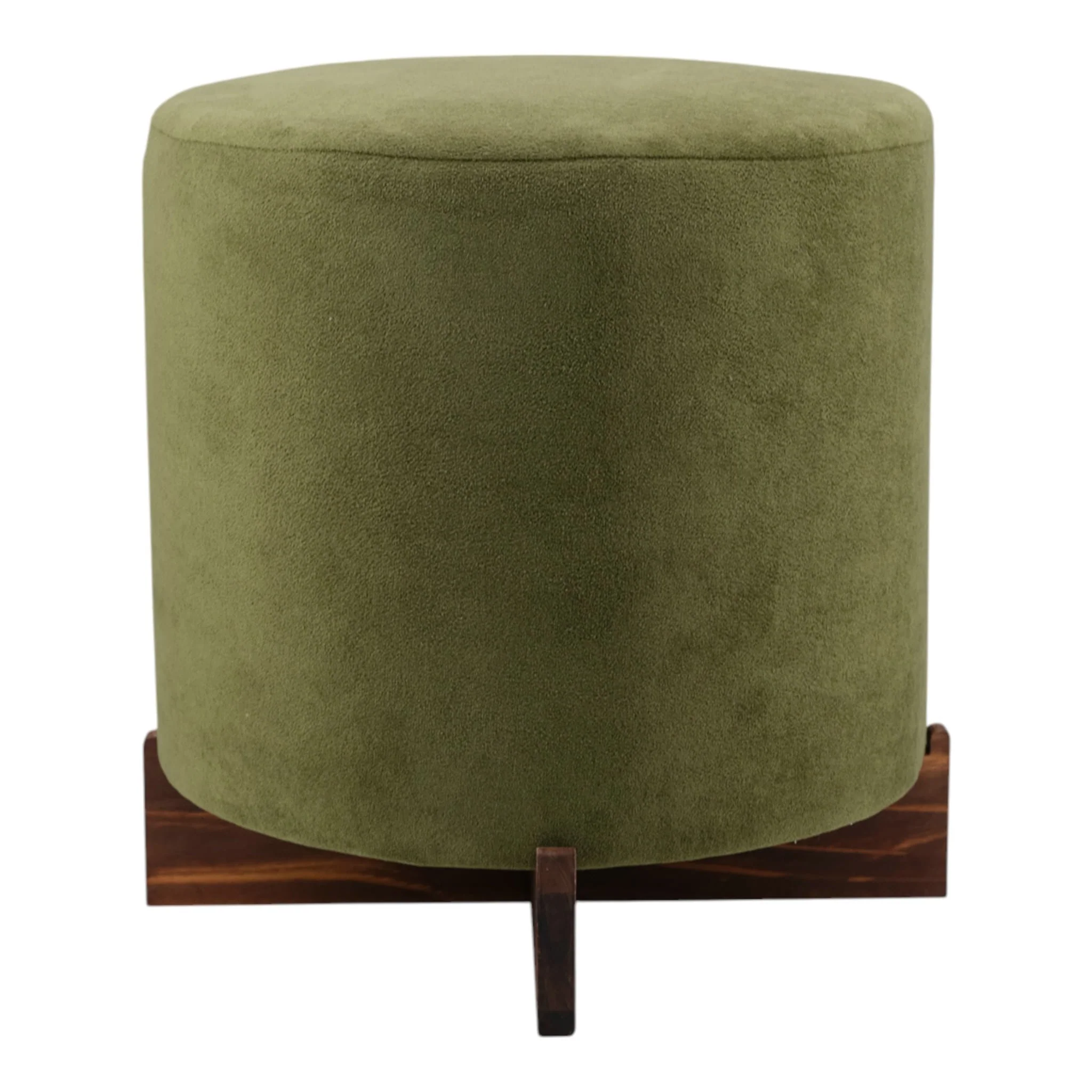 18" Modern Velvet Ottoman With Wood Base, Green - Image 2