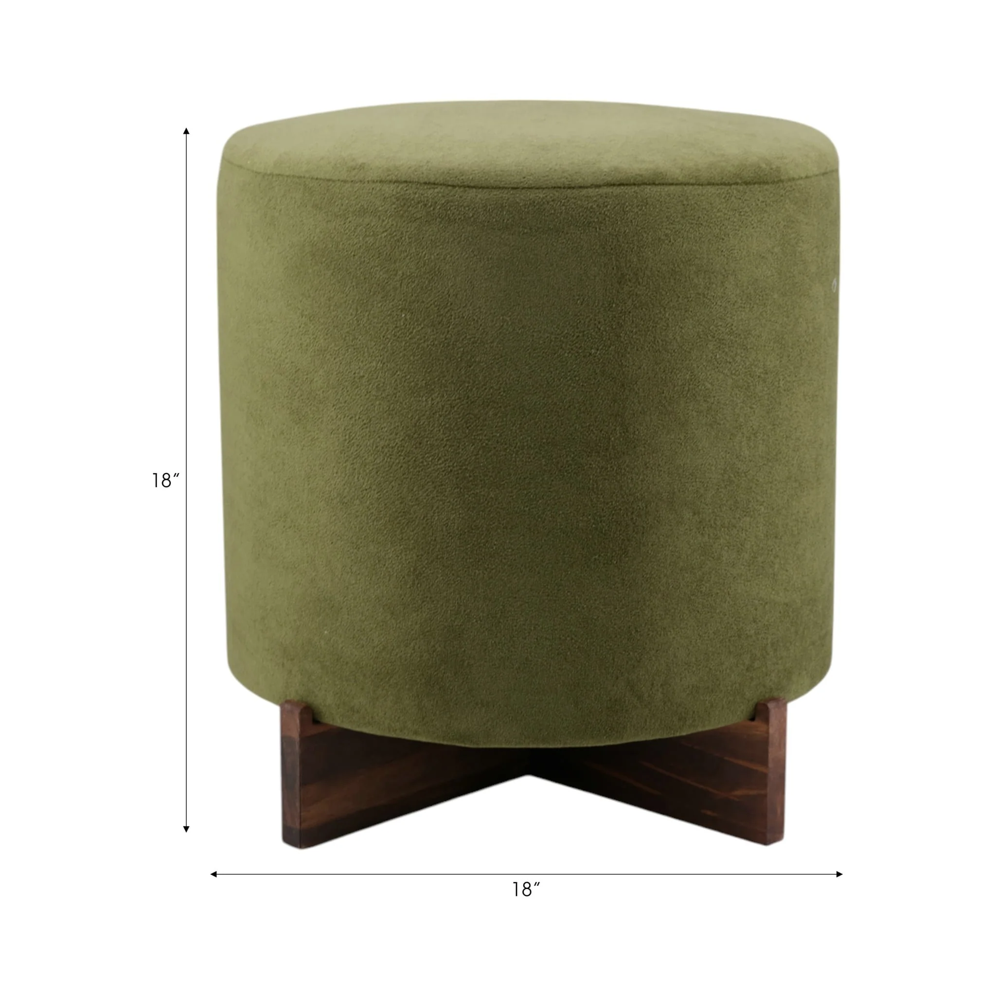 18" Modern Velvet Ottoman With Wood Base, Green - Image 6