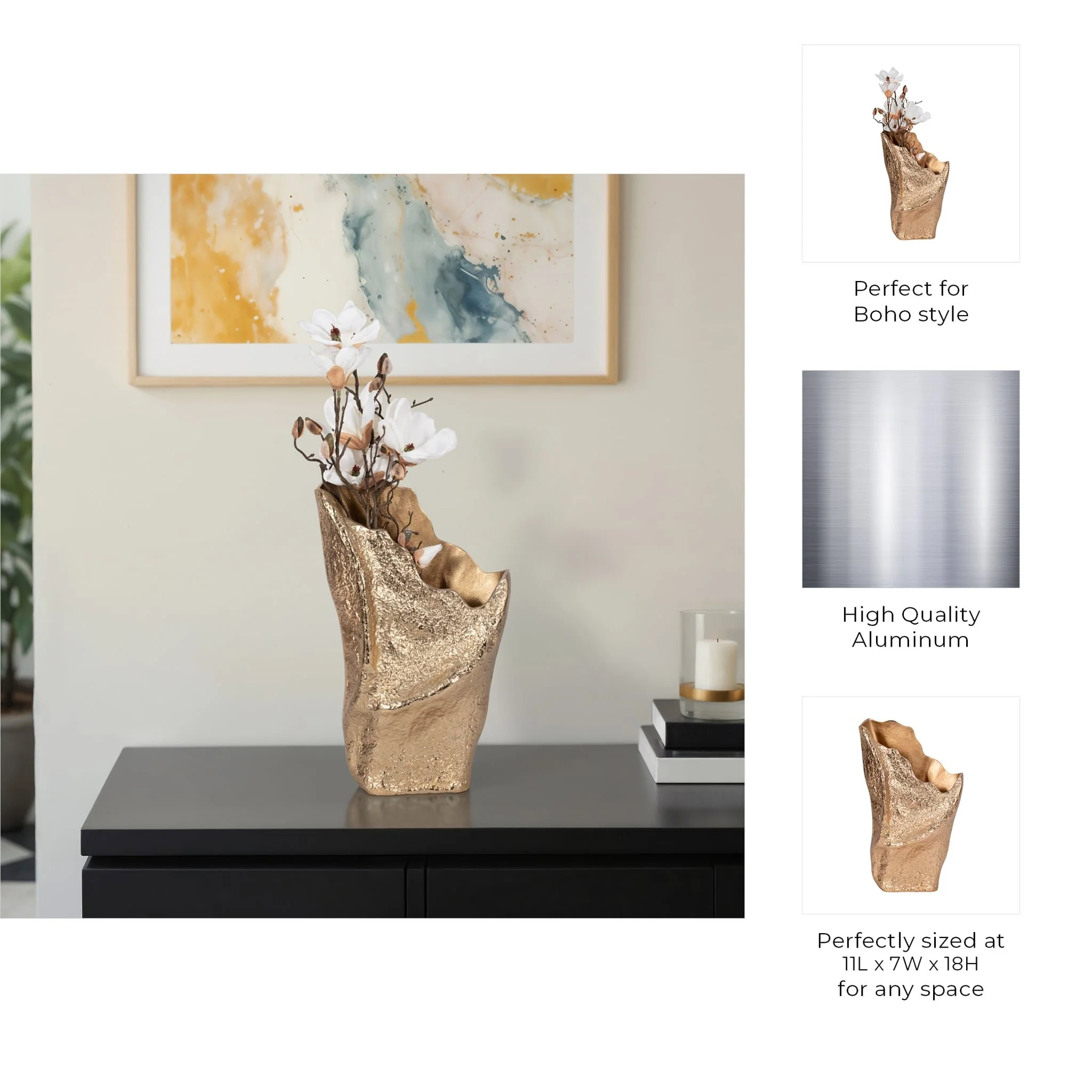 18" Organic Edge Metal Vase, Champagne - Image 10