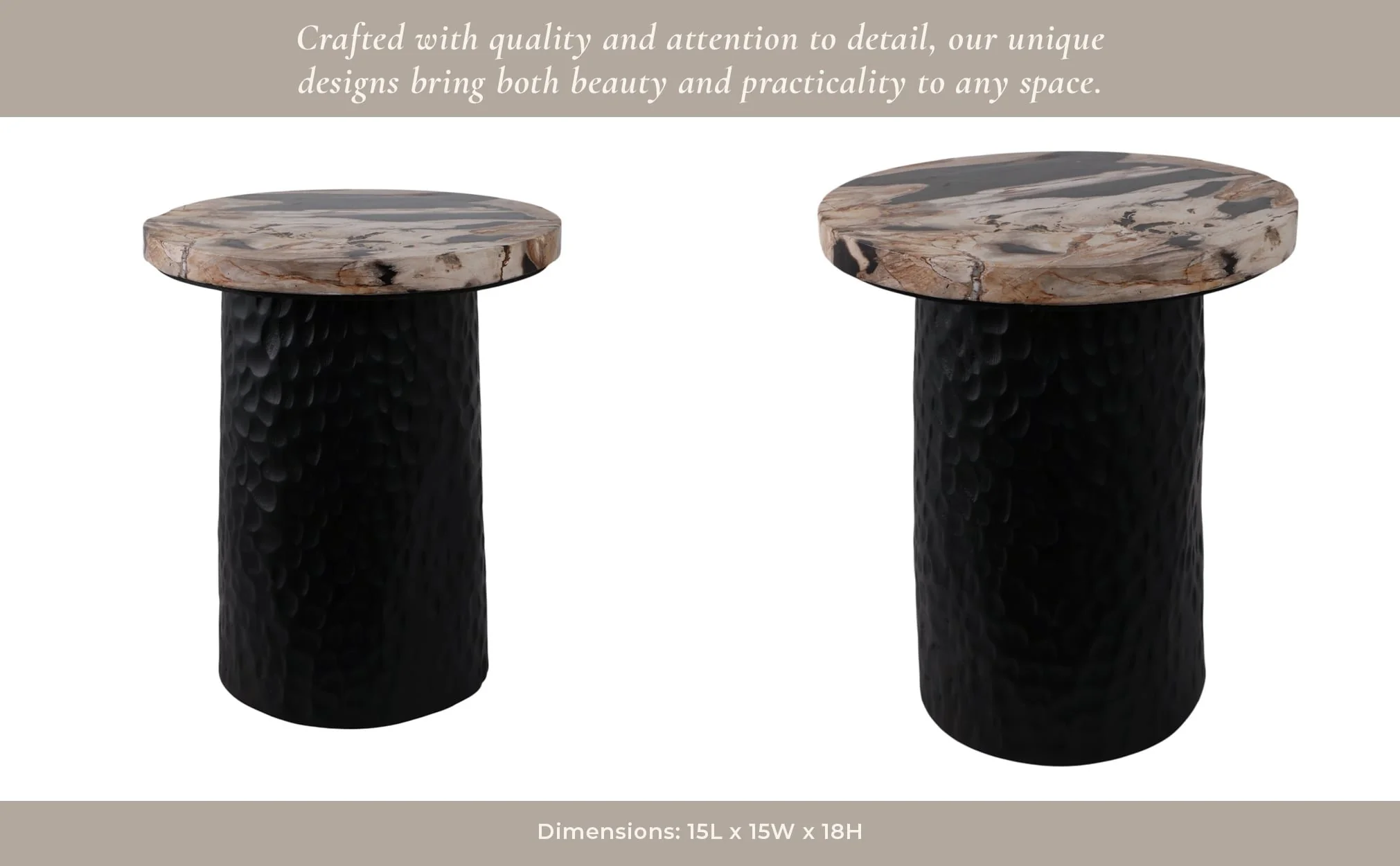 18" Petrified Wood Top Accent Table Dimple Base - Image 13