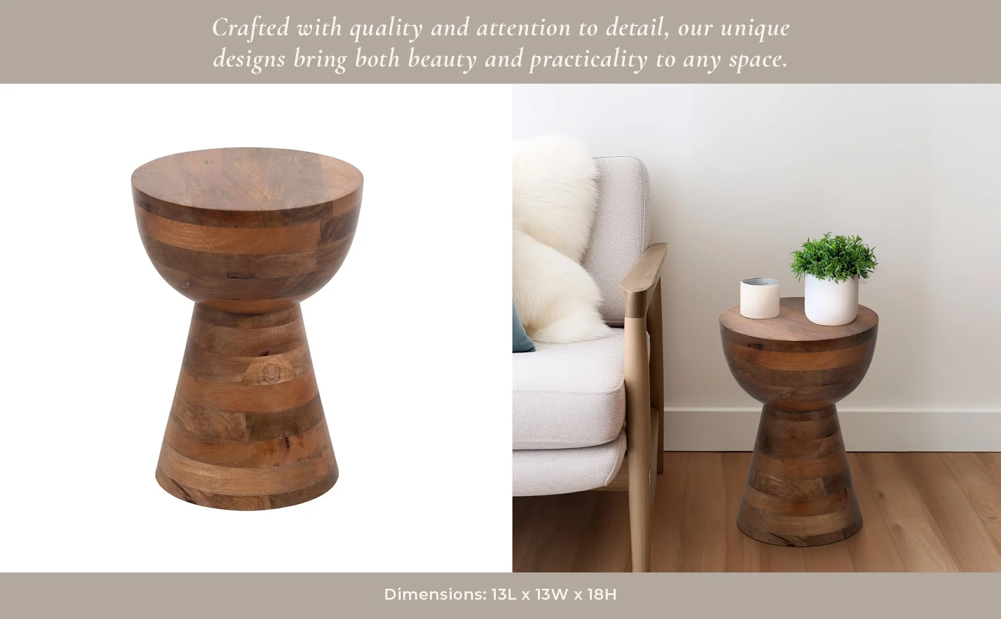 18" Polished Mango Wood Accent Table - Image 10