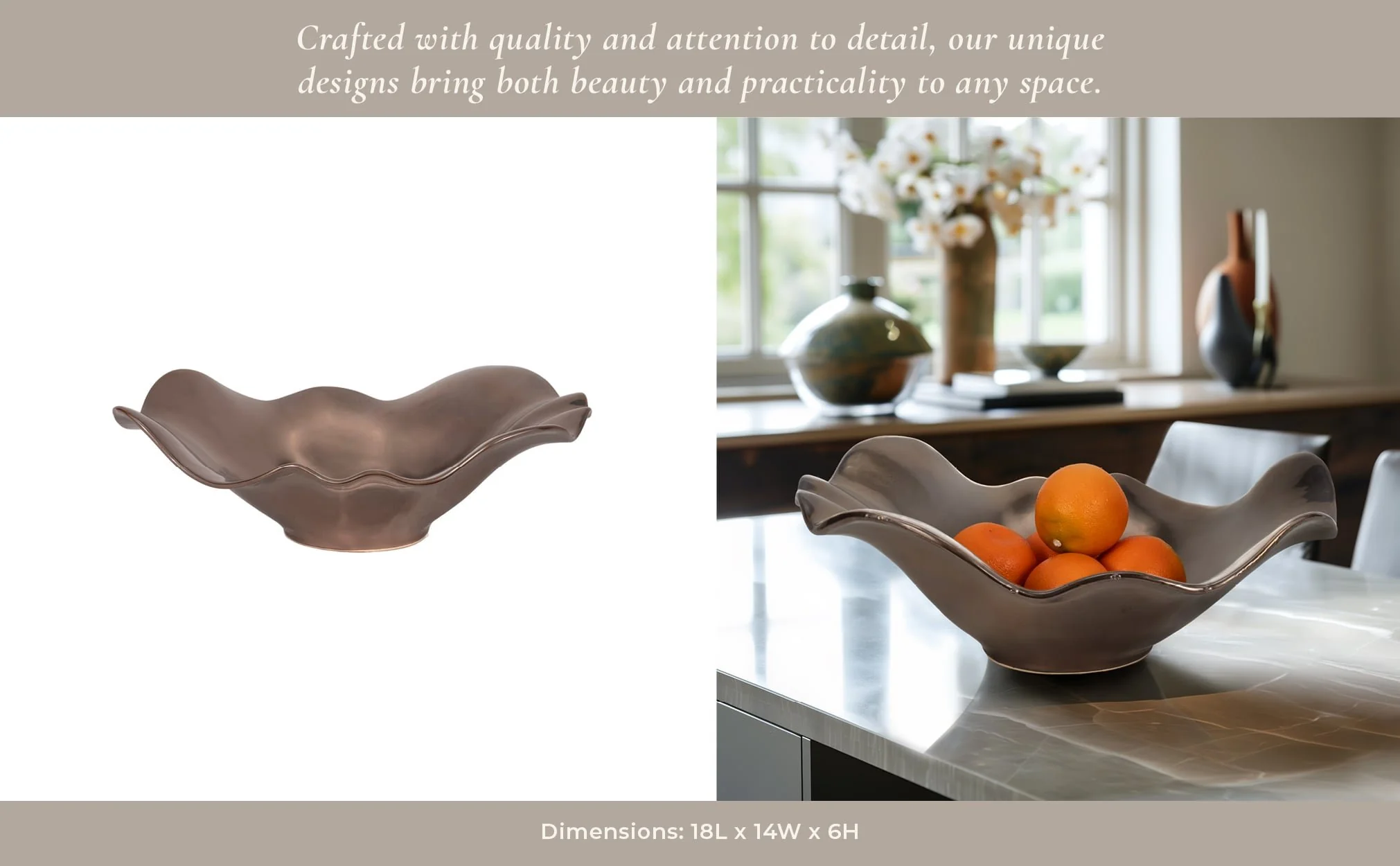 18" Ruffled Edge Bowl, Metal Bronze - Image 12