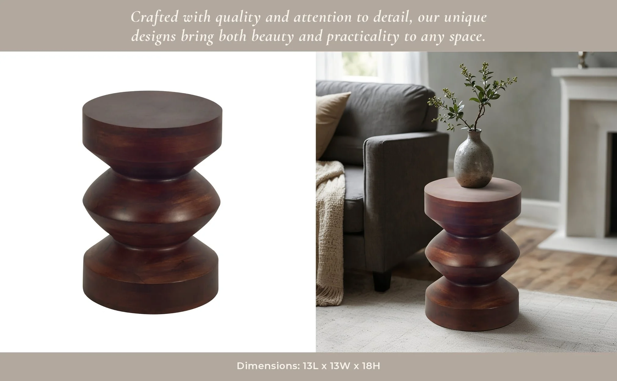 18" Solid Mango Side Table, Walnut - Image 10