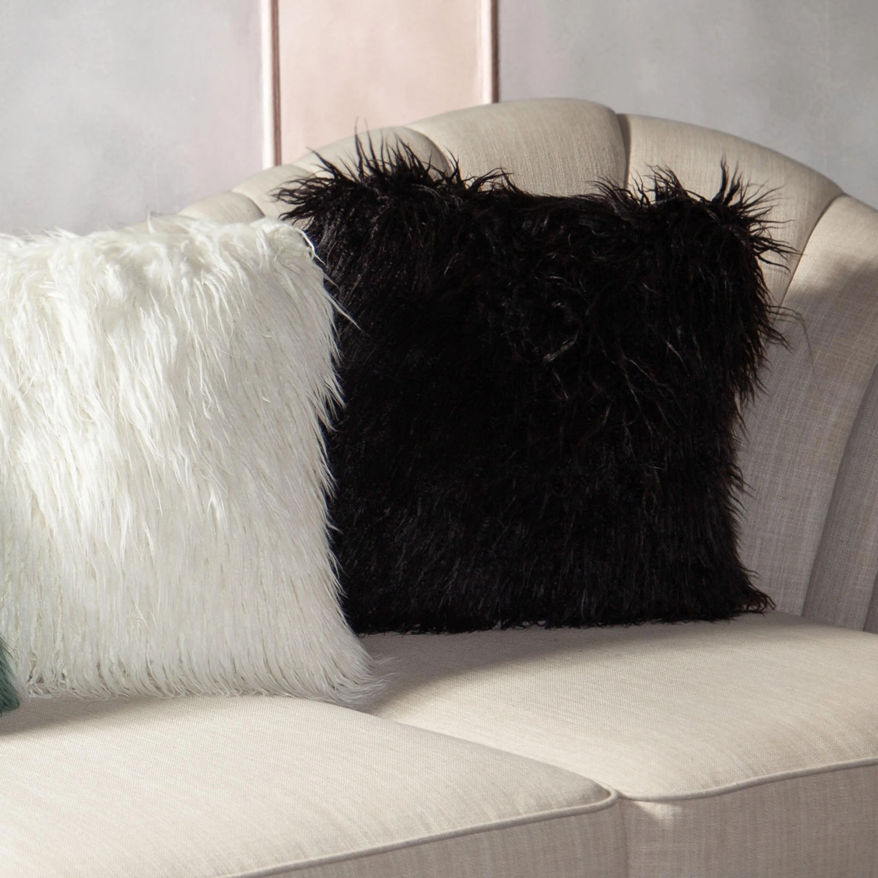 18" Square Accent Pillow by Diamond Sofa in Black Dual-Sided Faux Fur - Image 4