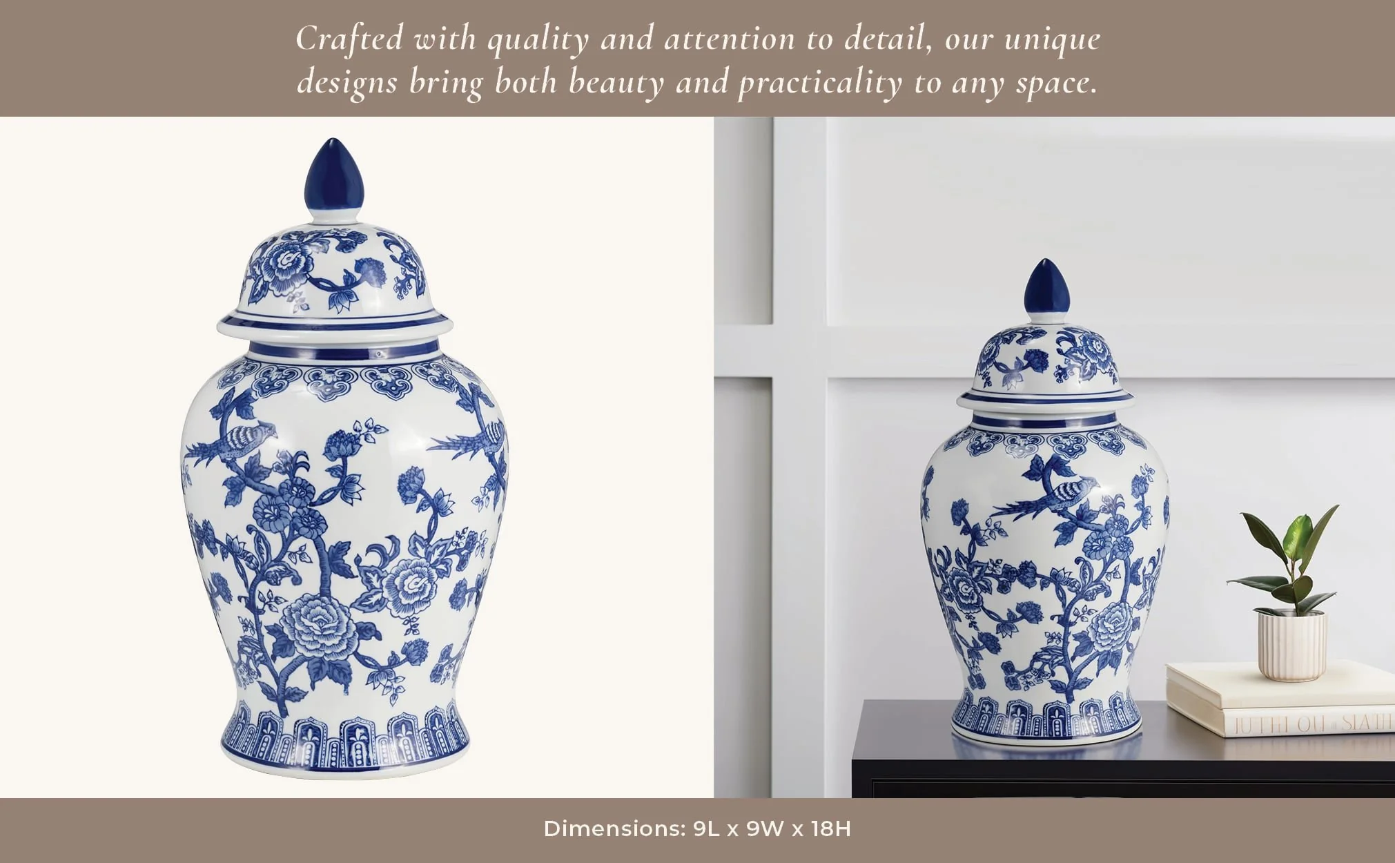 18" Temple Jar Bird/flower, Blue - Image 13