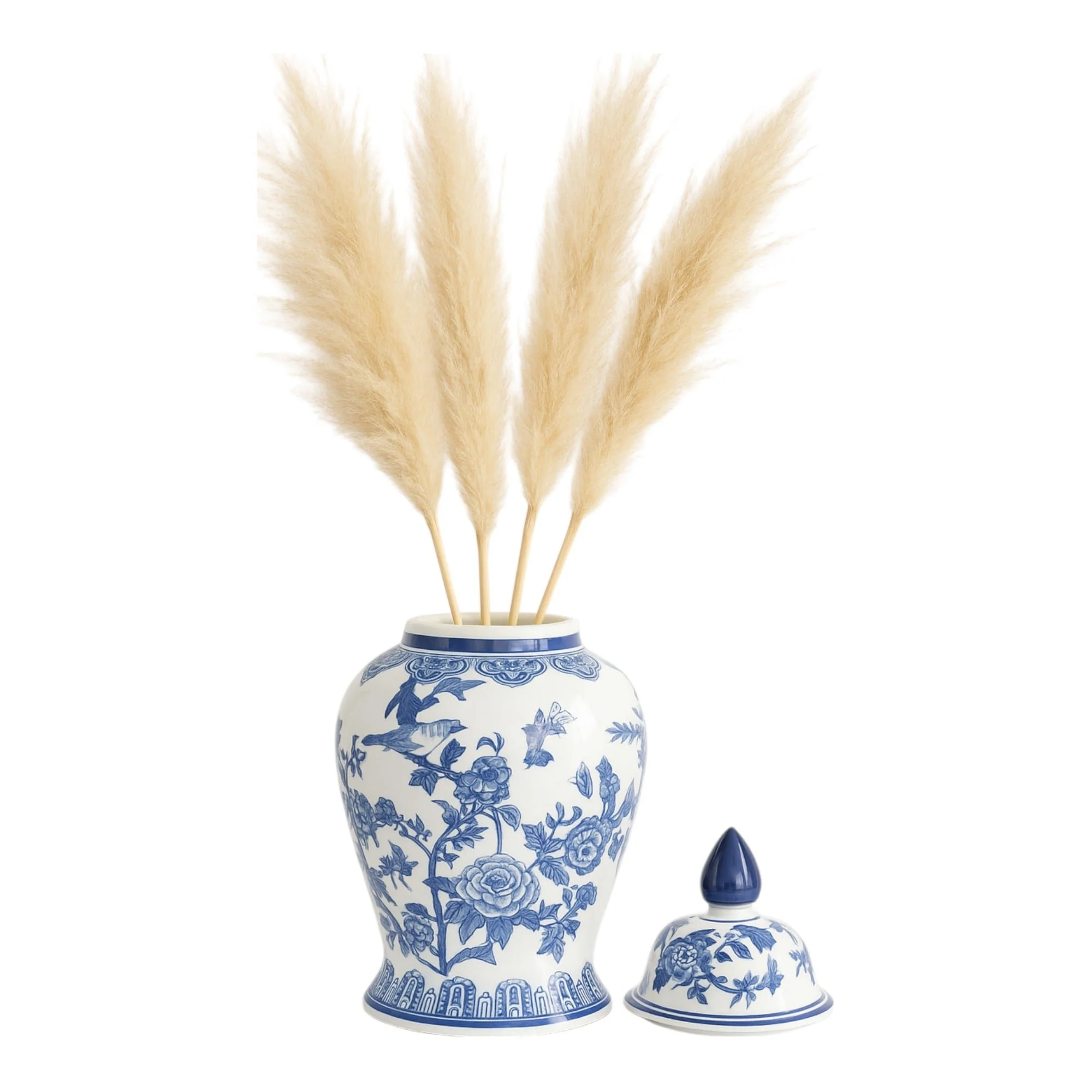 18" Temple Jar Bird/flower, Blue - Image 2