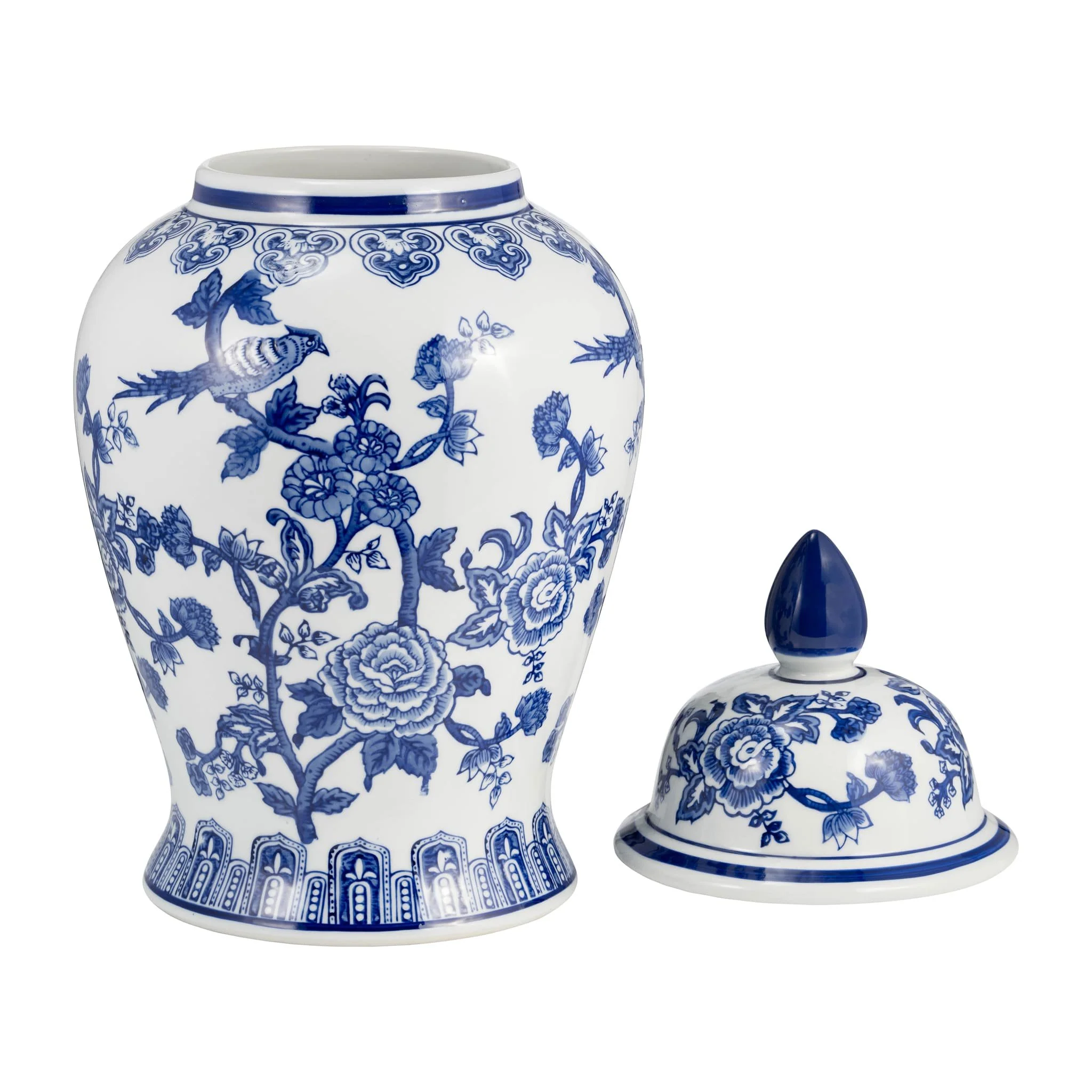 18" Temple Jar Bird/flower, Blue - Image 4