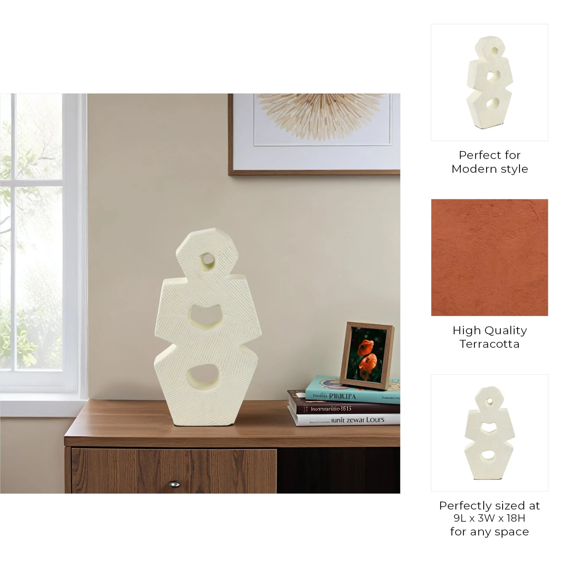 18" Terracotta Abstract Sculpture, Ivory - Image 9