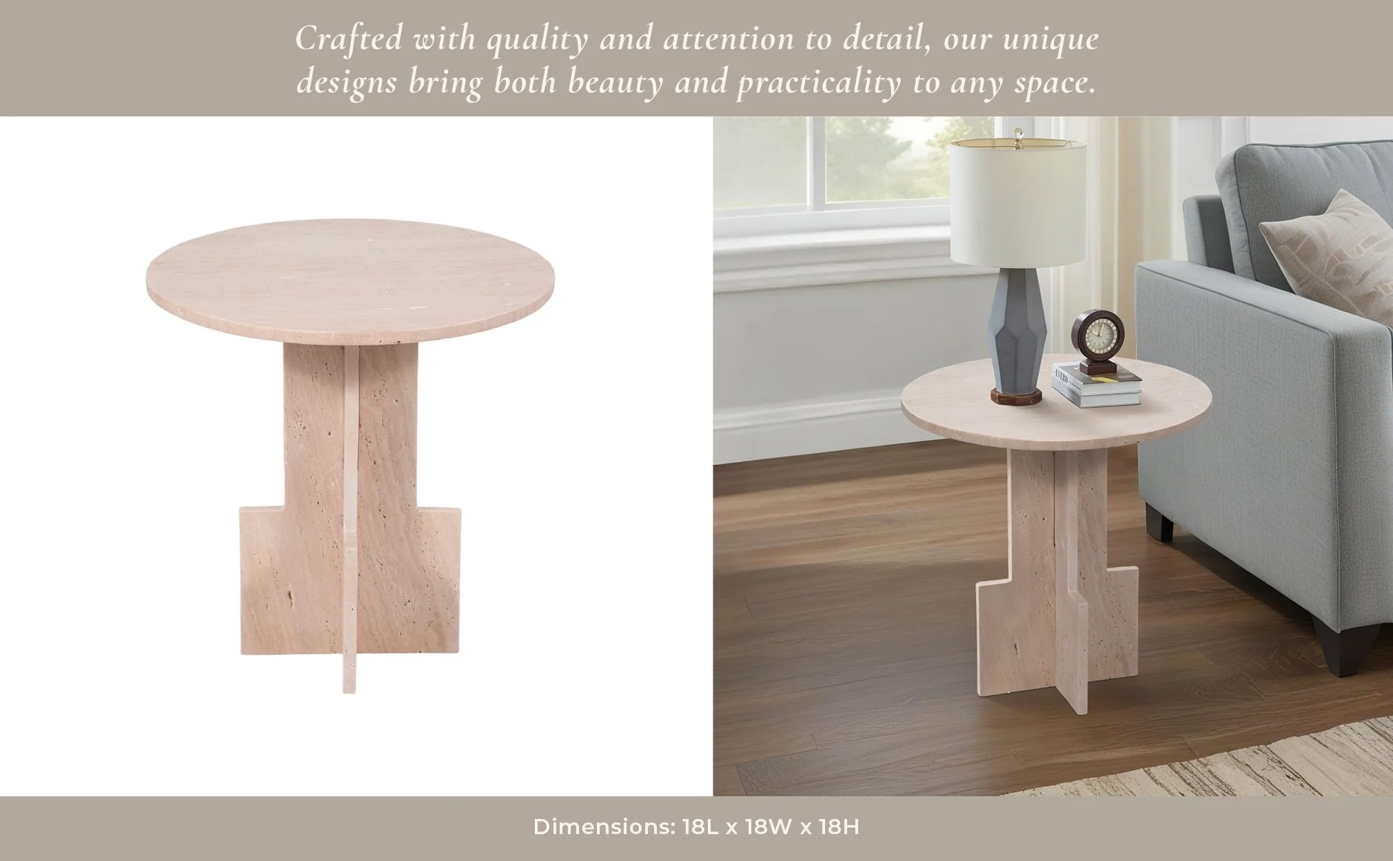 18" Travertine Accent Table Kd, Tan - Image 10