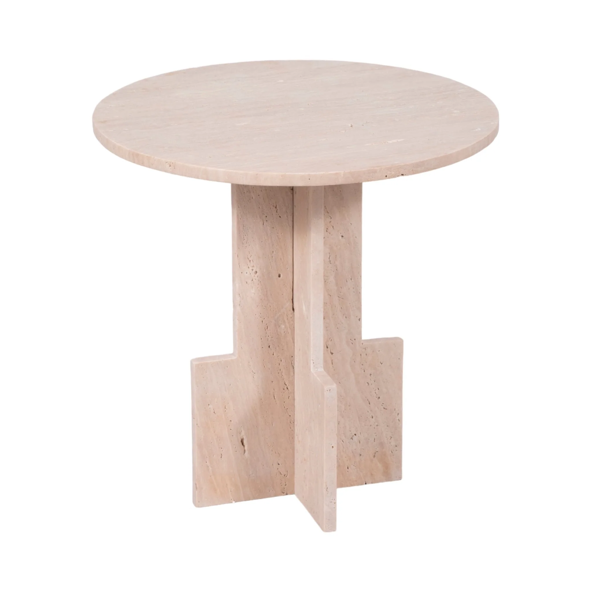 18" Travertine Accent Table Kd, Tan - Image 2