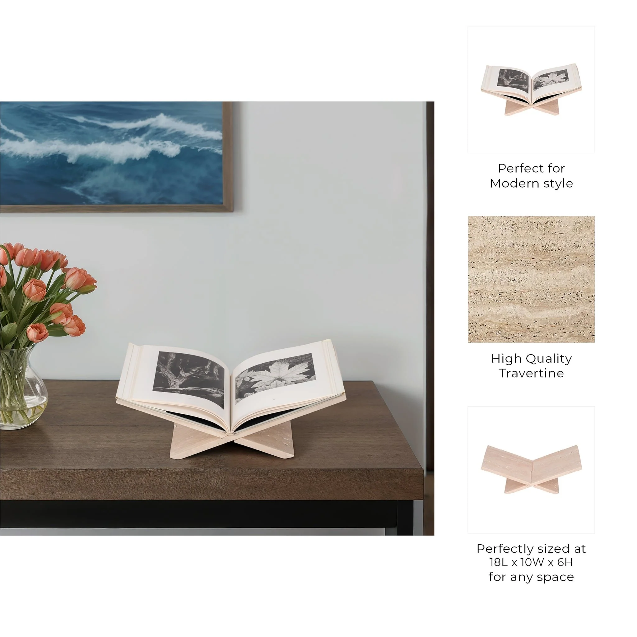 18" Travertine Bookstand, Tan, Kd - Image 9