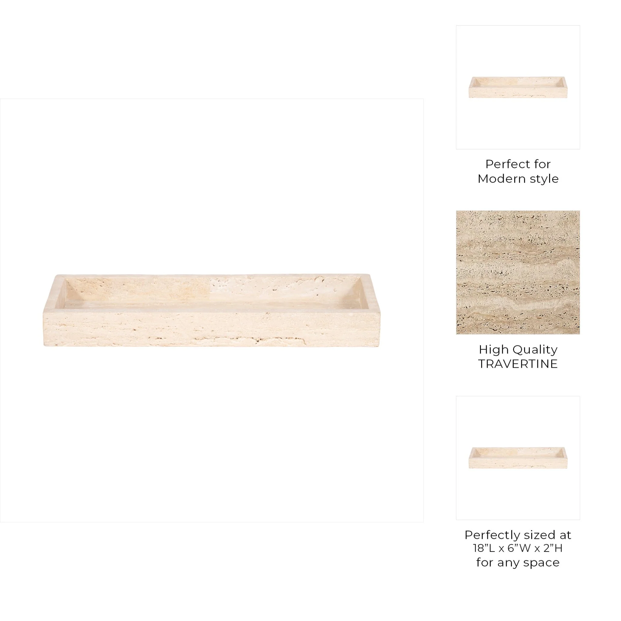 18" Travertine Rectangular Tray, Tan - Image 7