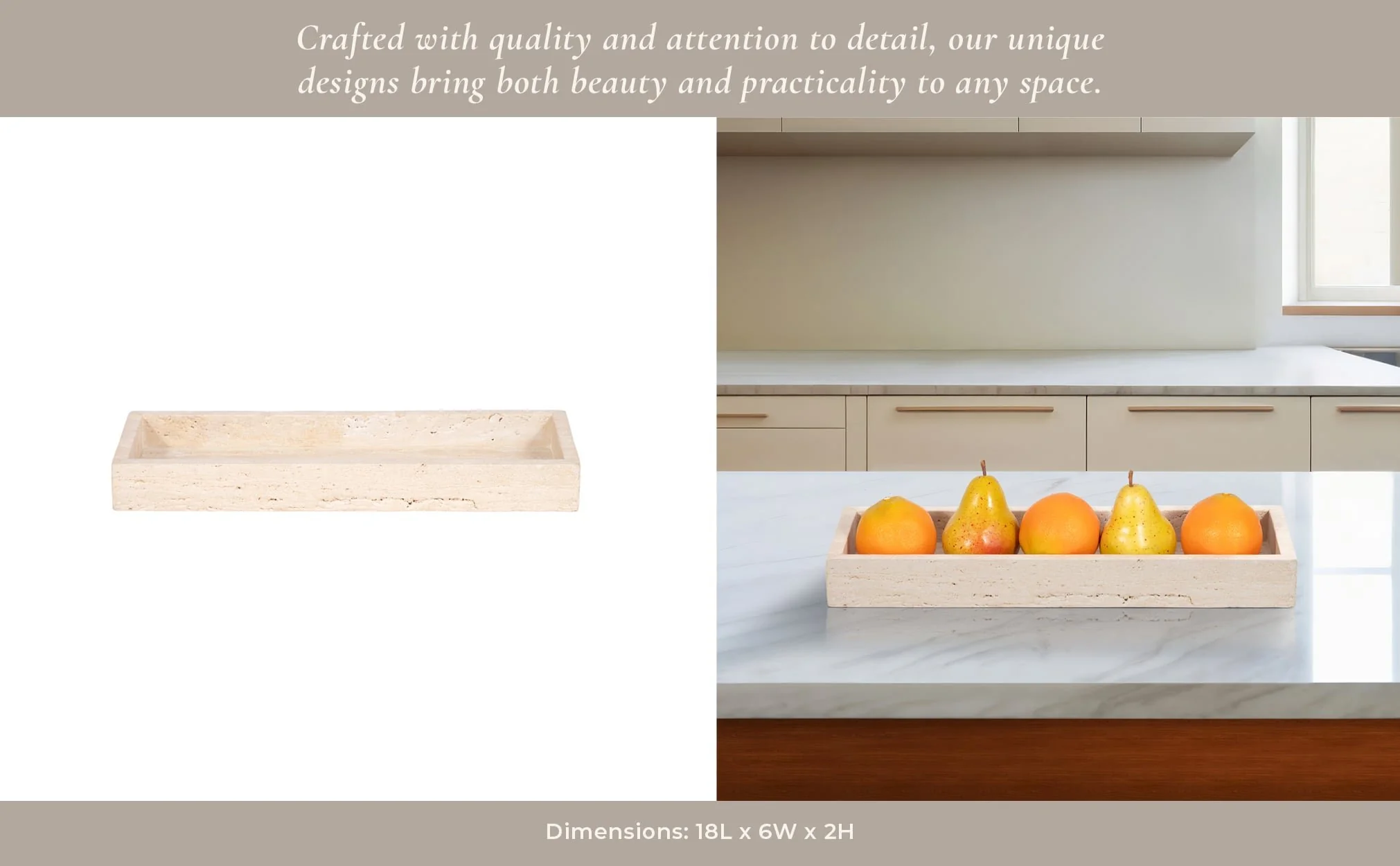 18" Travertine Rectangular Tray, Tan - Image 9