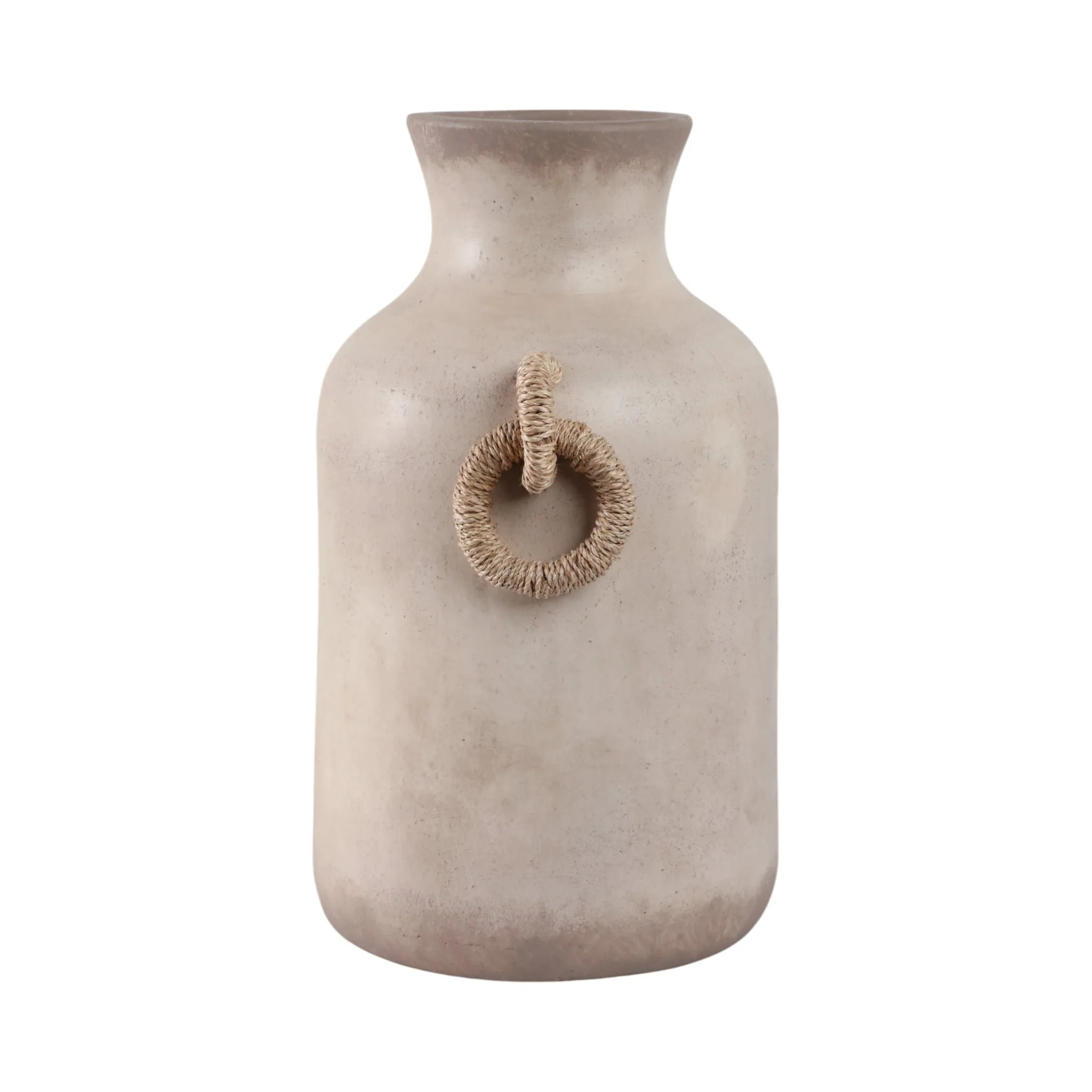 18" Vase With Rattan Handles, Antique White - Image 3