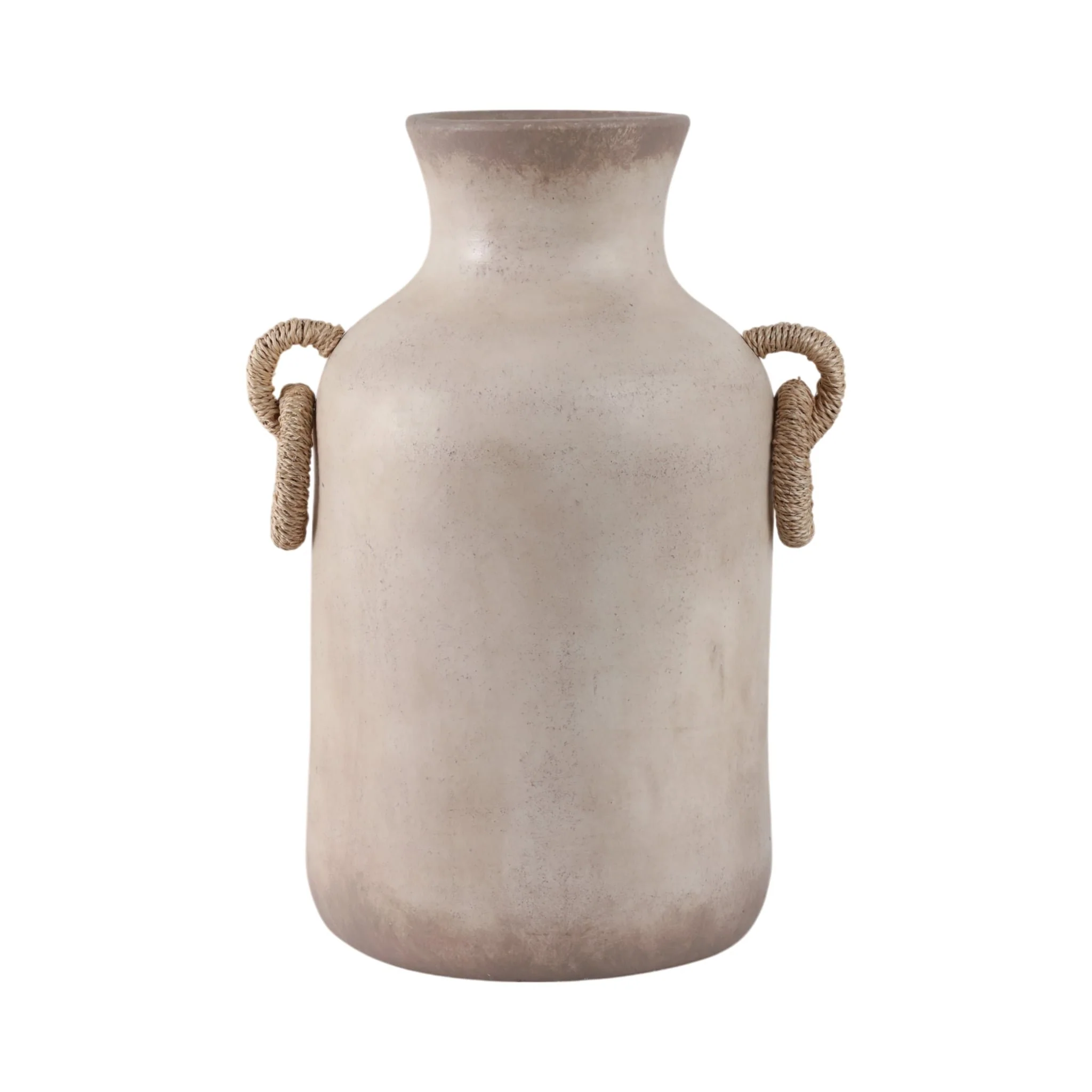 18" Vase With Rattan Handles, Antique White - Image 4