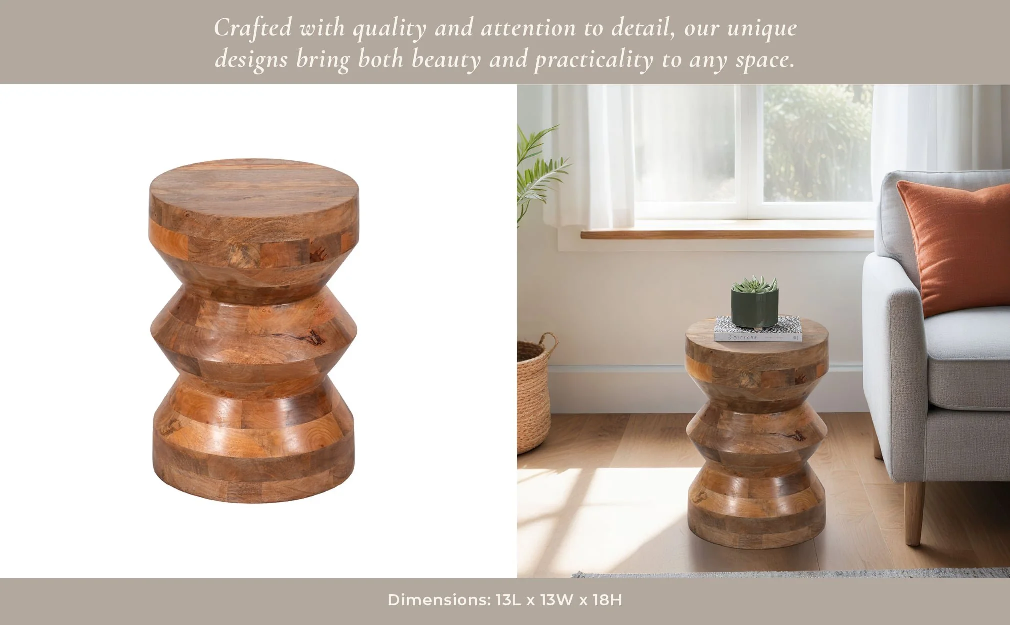18" Wood Accordion Accent Table, Natural - Image 10