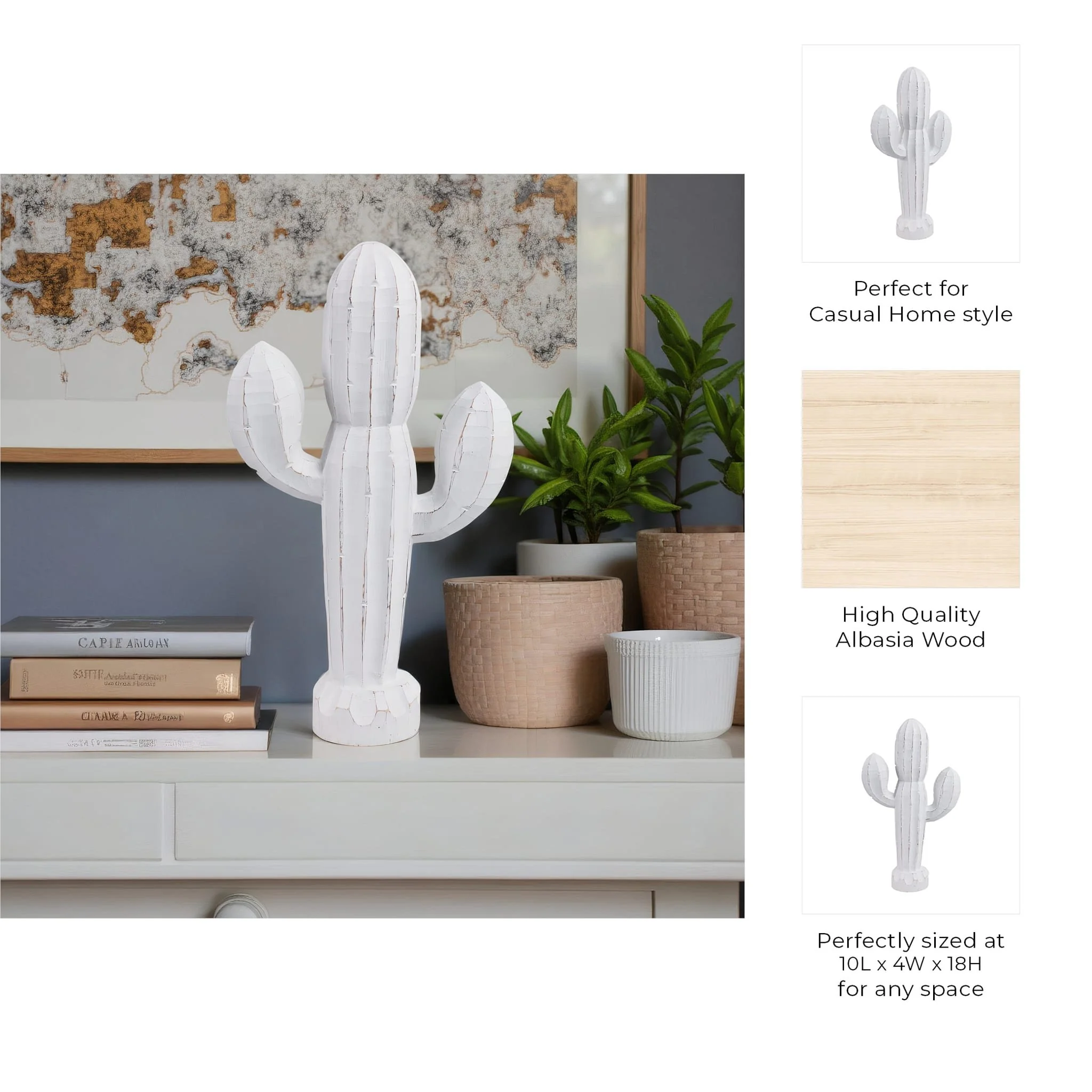 18" Wooden Cactus Decor, Wht - Image 9