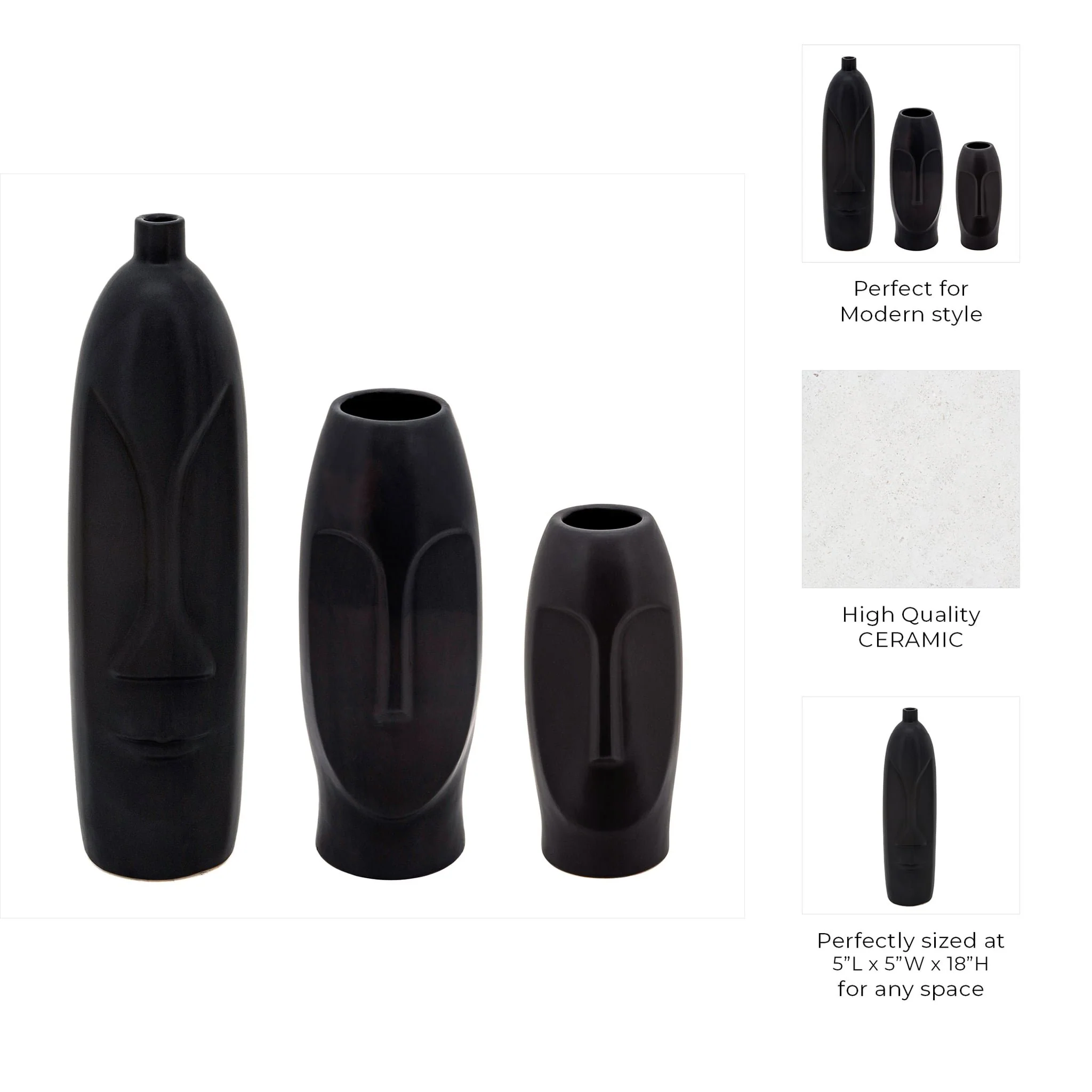 18"h Face Vase, Black - Image 4